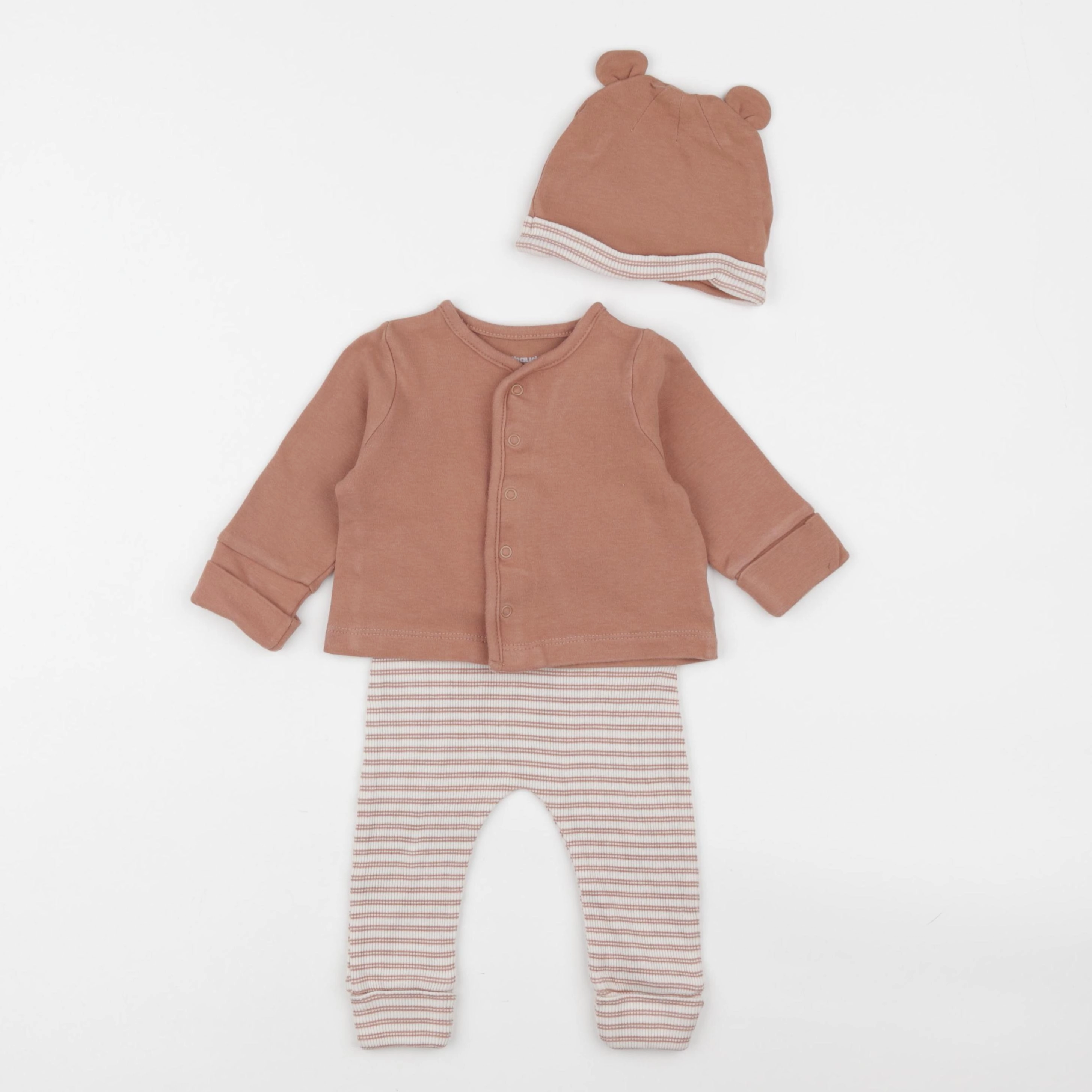 Vertbaudet - ensemble blanc, beige - 6 mois