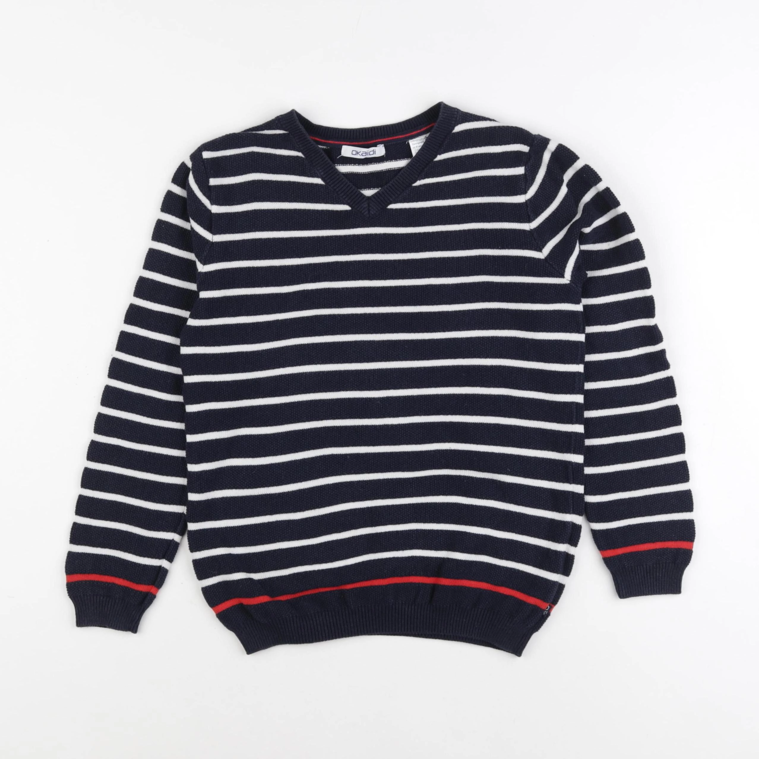 Okaidi - pull bleu, blanc - 8 ans