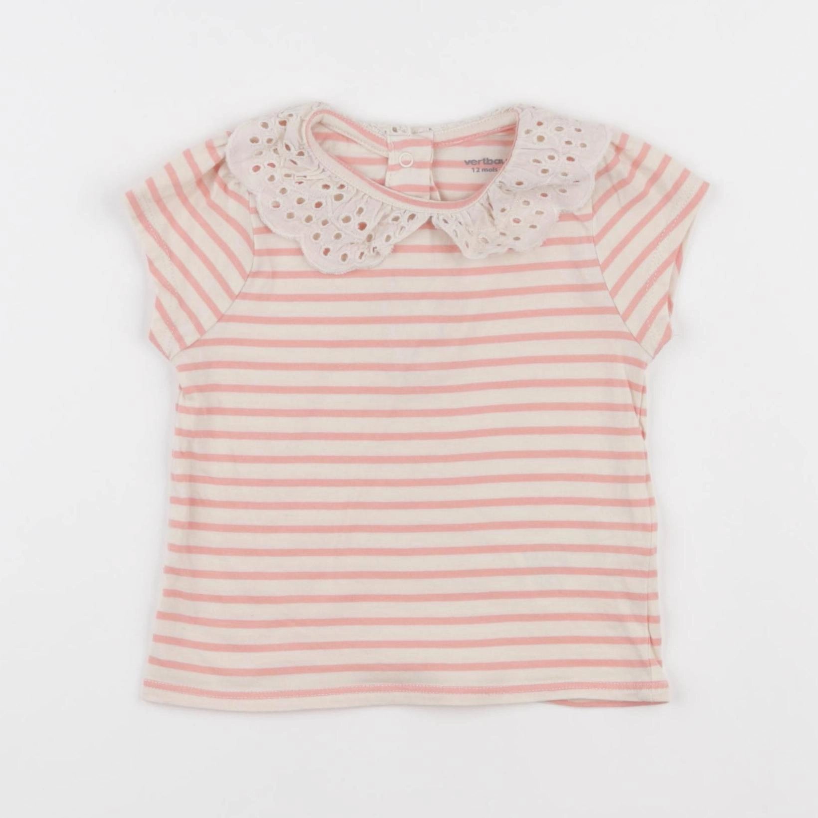 Vertbaudet - tee-shirt rose, beige - 12 mois