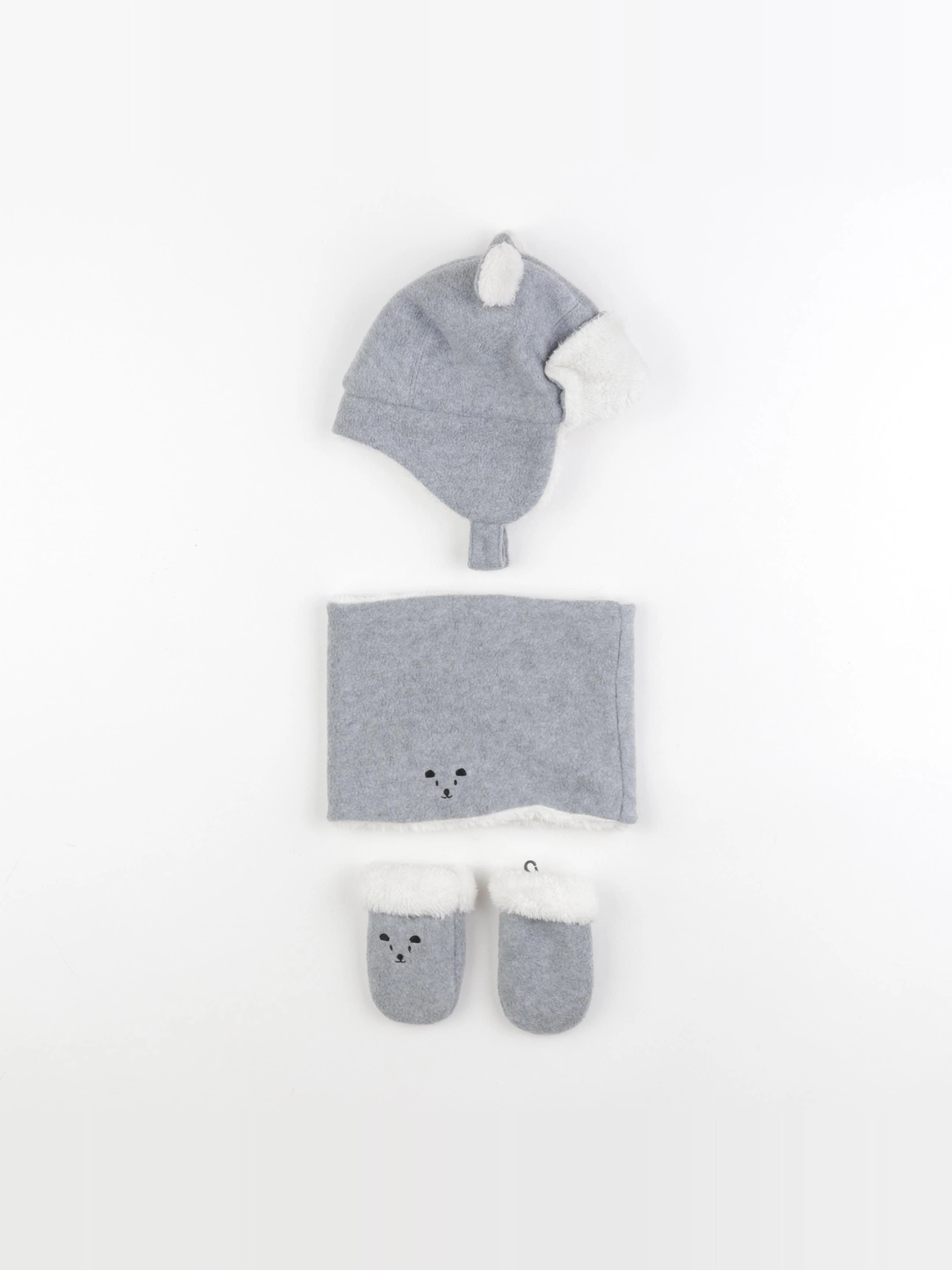 Vertbaudet - ensemble bonnet/moufles/tour de cou gris - 12/18 mois