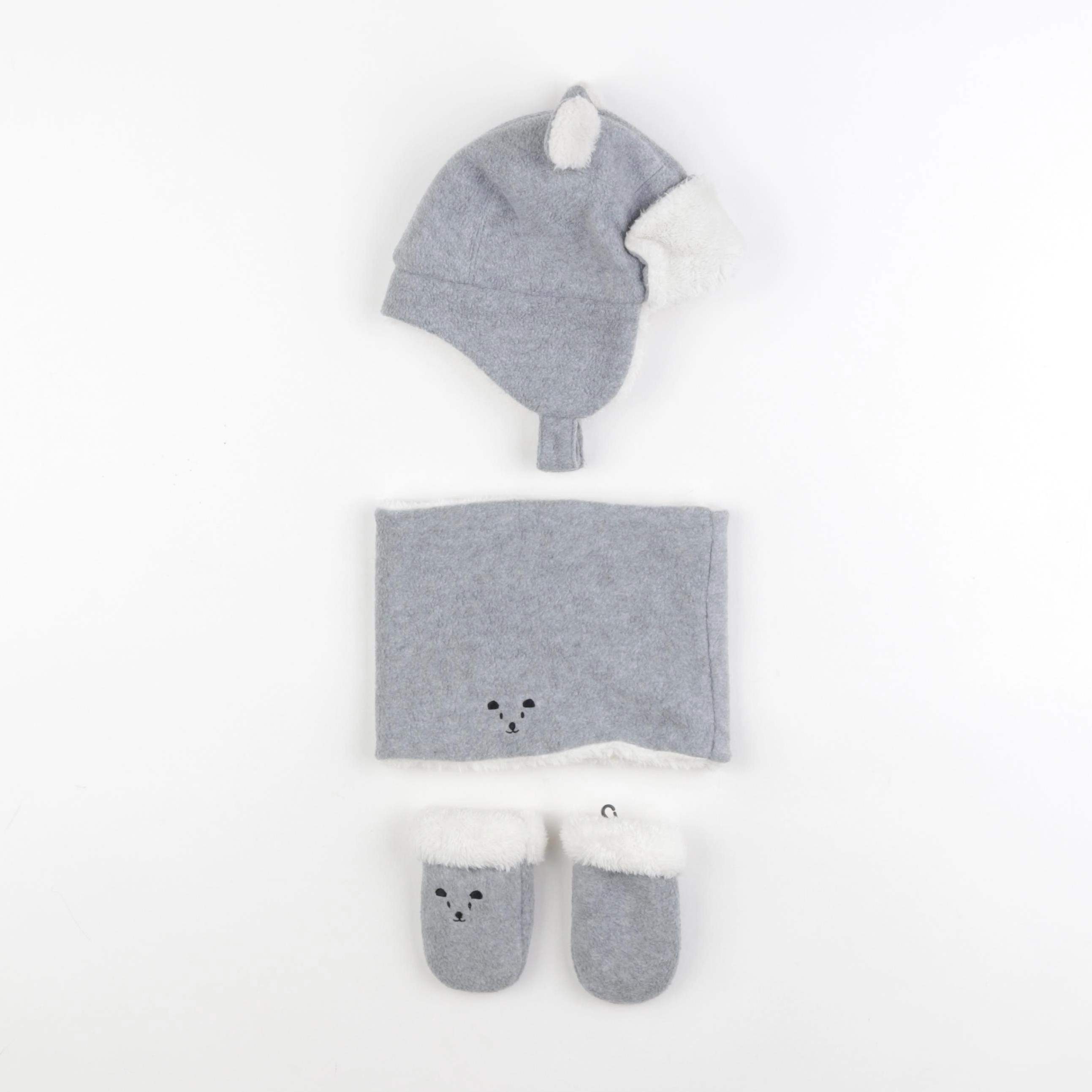 Vertbaudet - ensemble bonnet/moufles/tour de cou gris - 12/18 mois