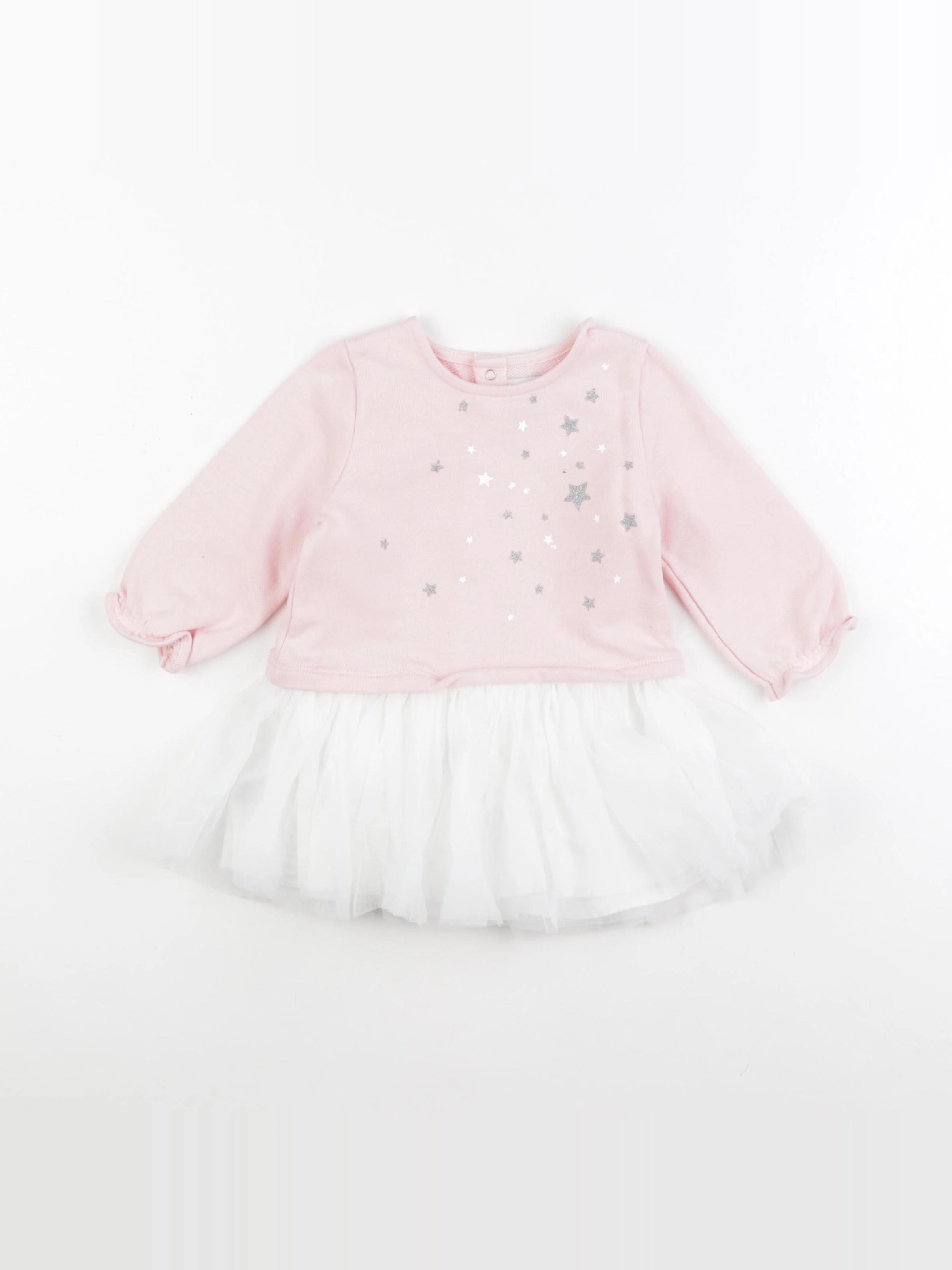 Petit Bateau - robe blanc, rose - 12 mois