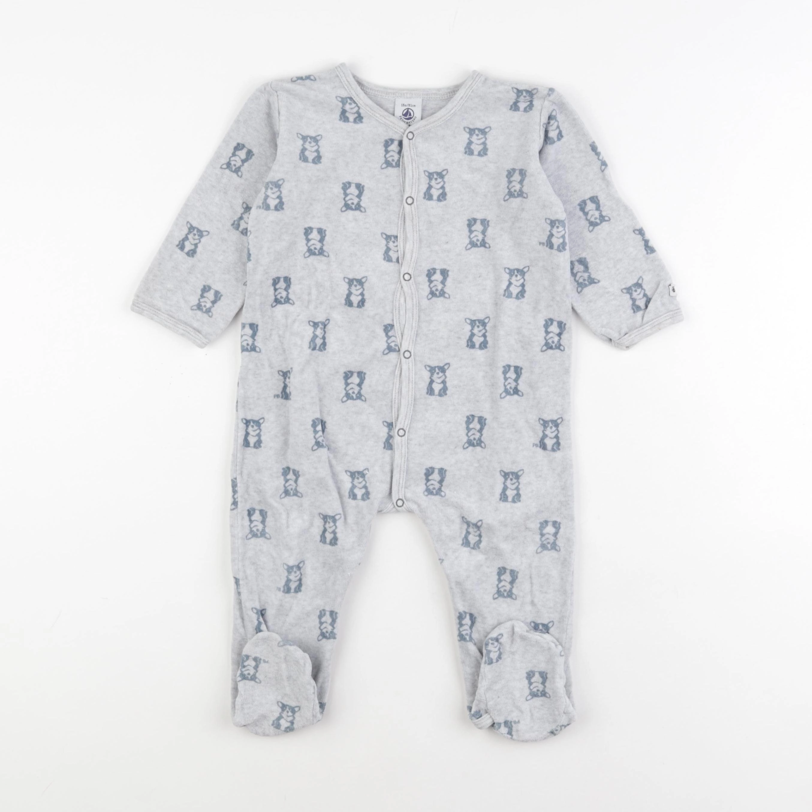 Petit Bateau - pyjama velours gris - 18 mois