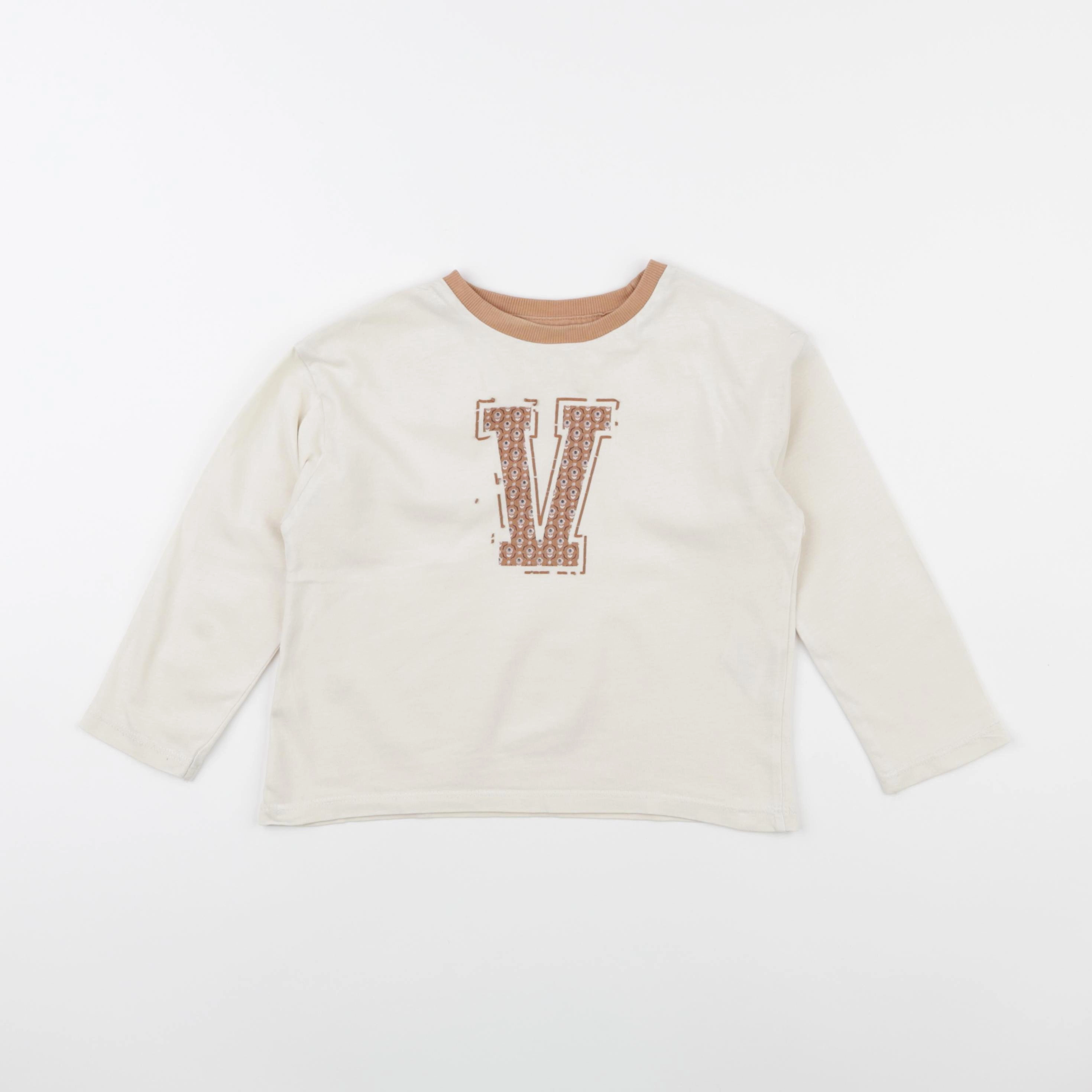 Vertbaudet - tee-shirt blanc, marron - 4 ans