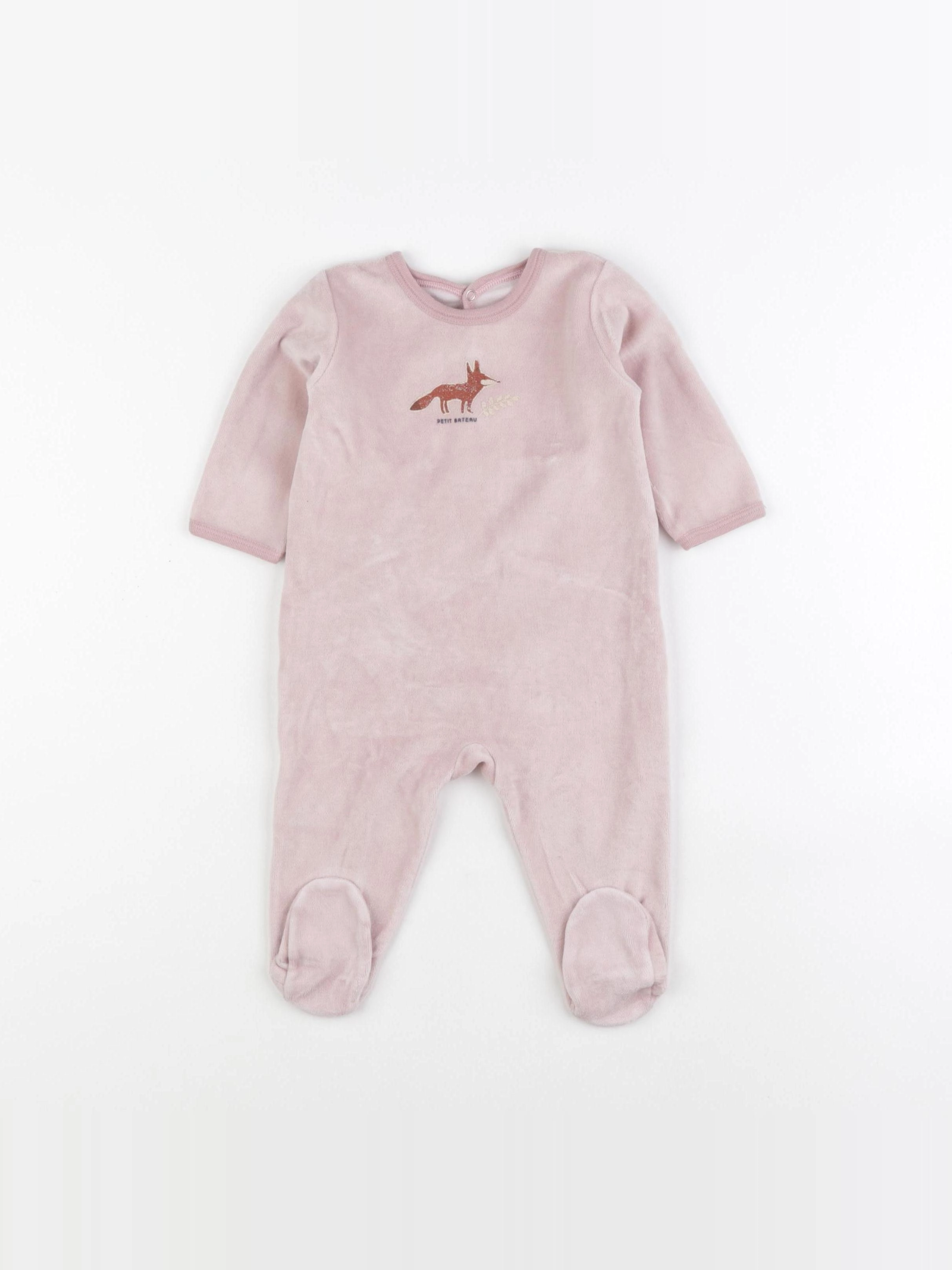 Petit Bateau - pyjama velours rose - 6 mois