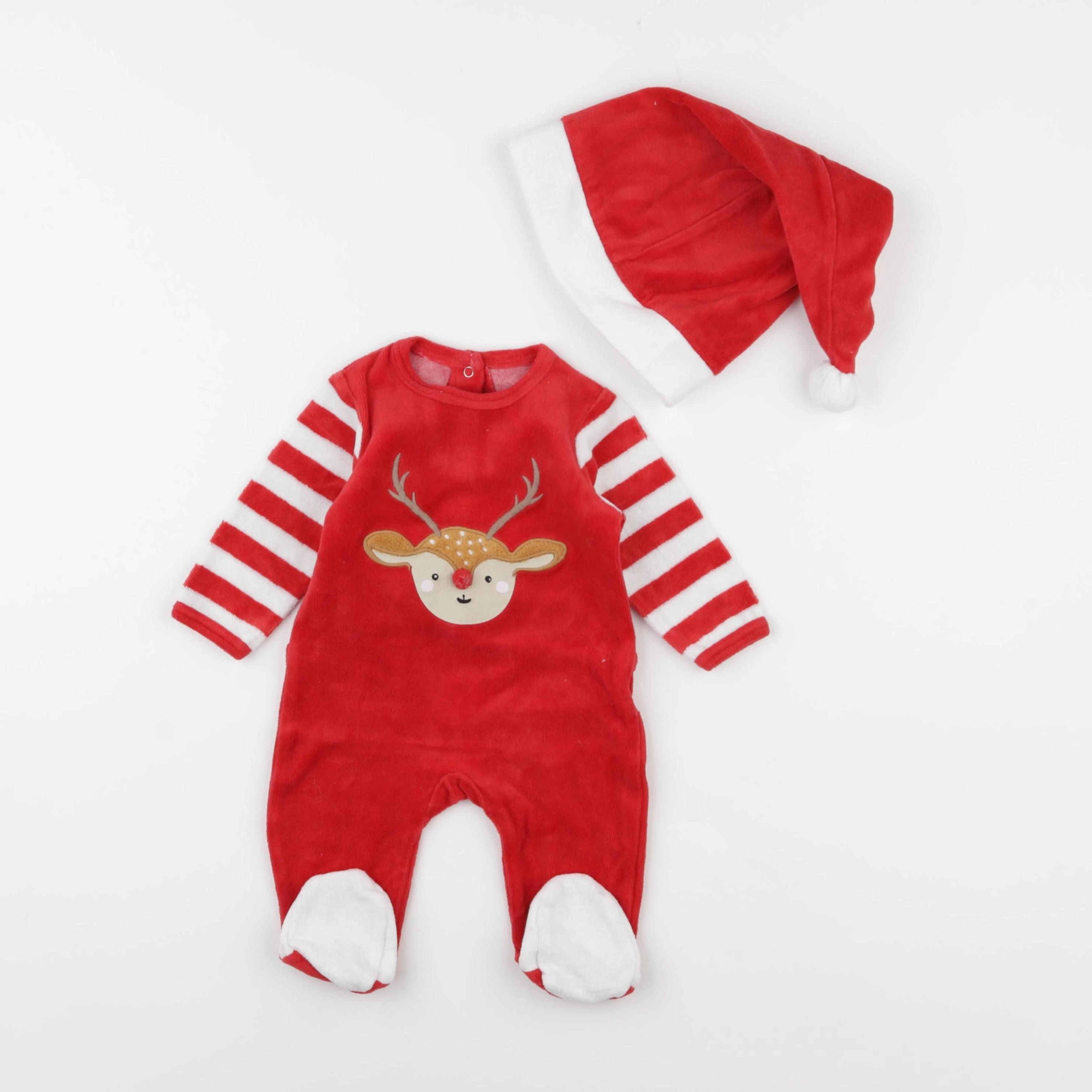 Vertbaudet - pyjama velours blanc, rouge - 3 mois