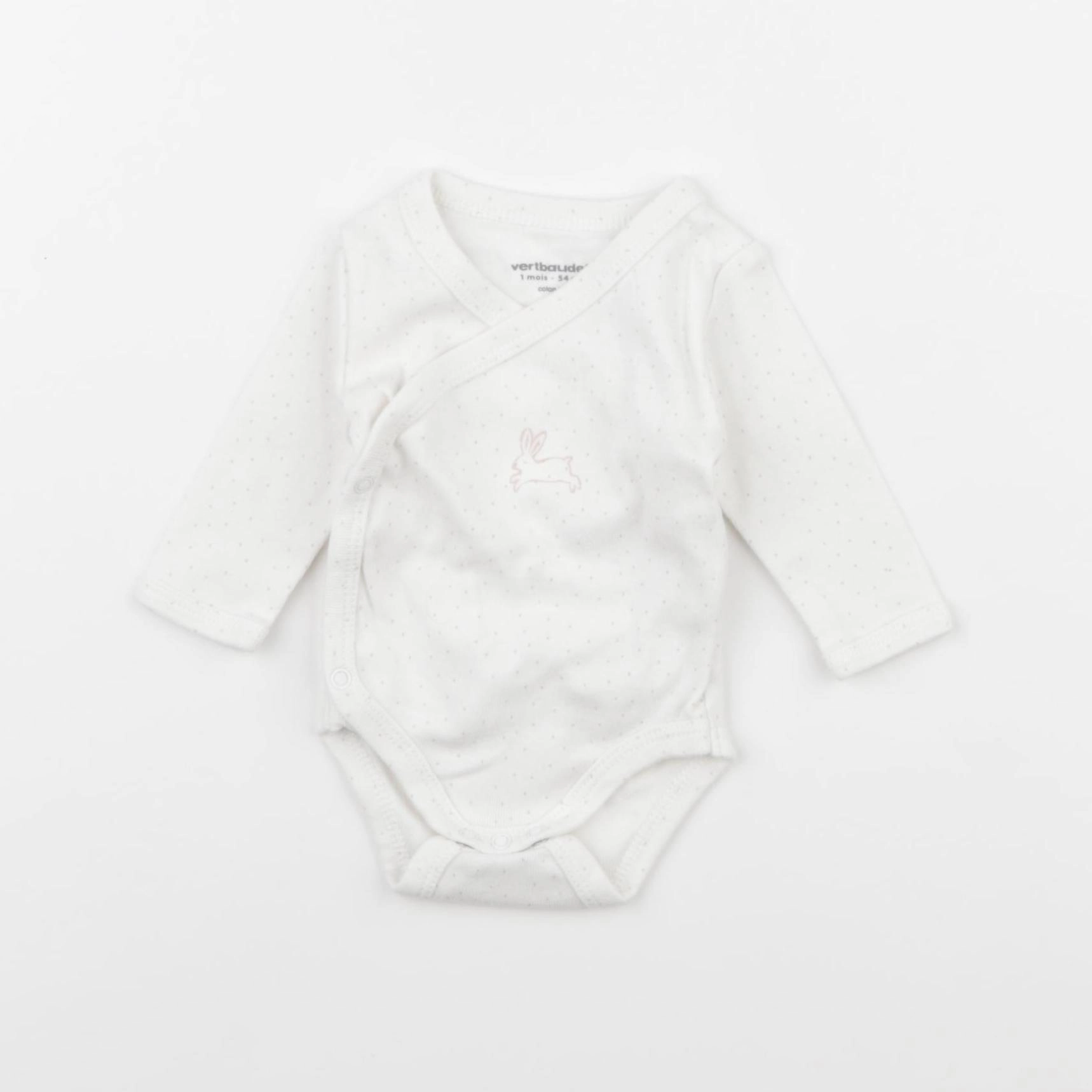 Vertbaudet - body blanc, rose - 1 mois