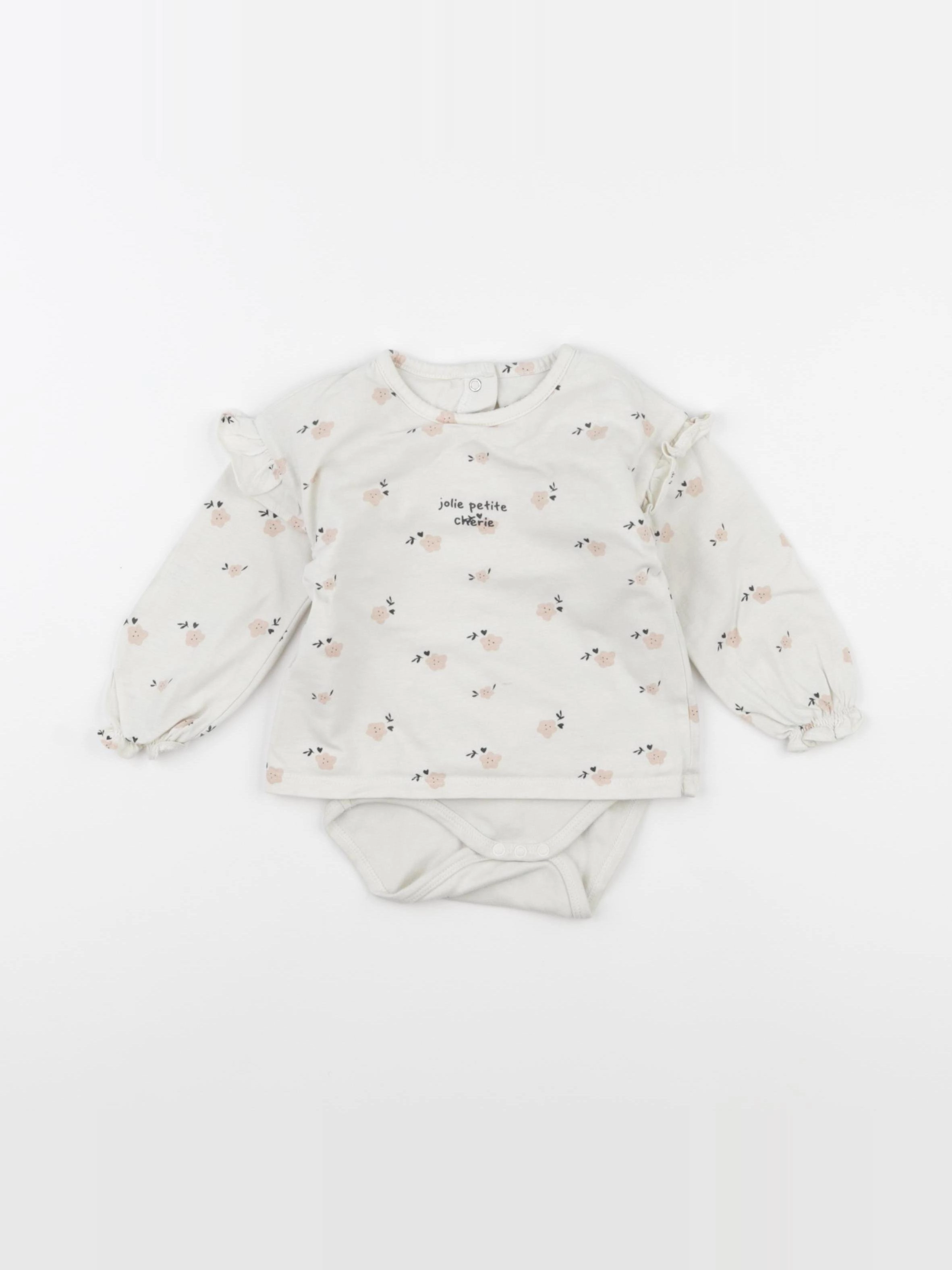 Vertbaudet - body tee-shirt beige, rose - 9 mois