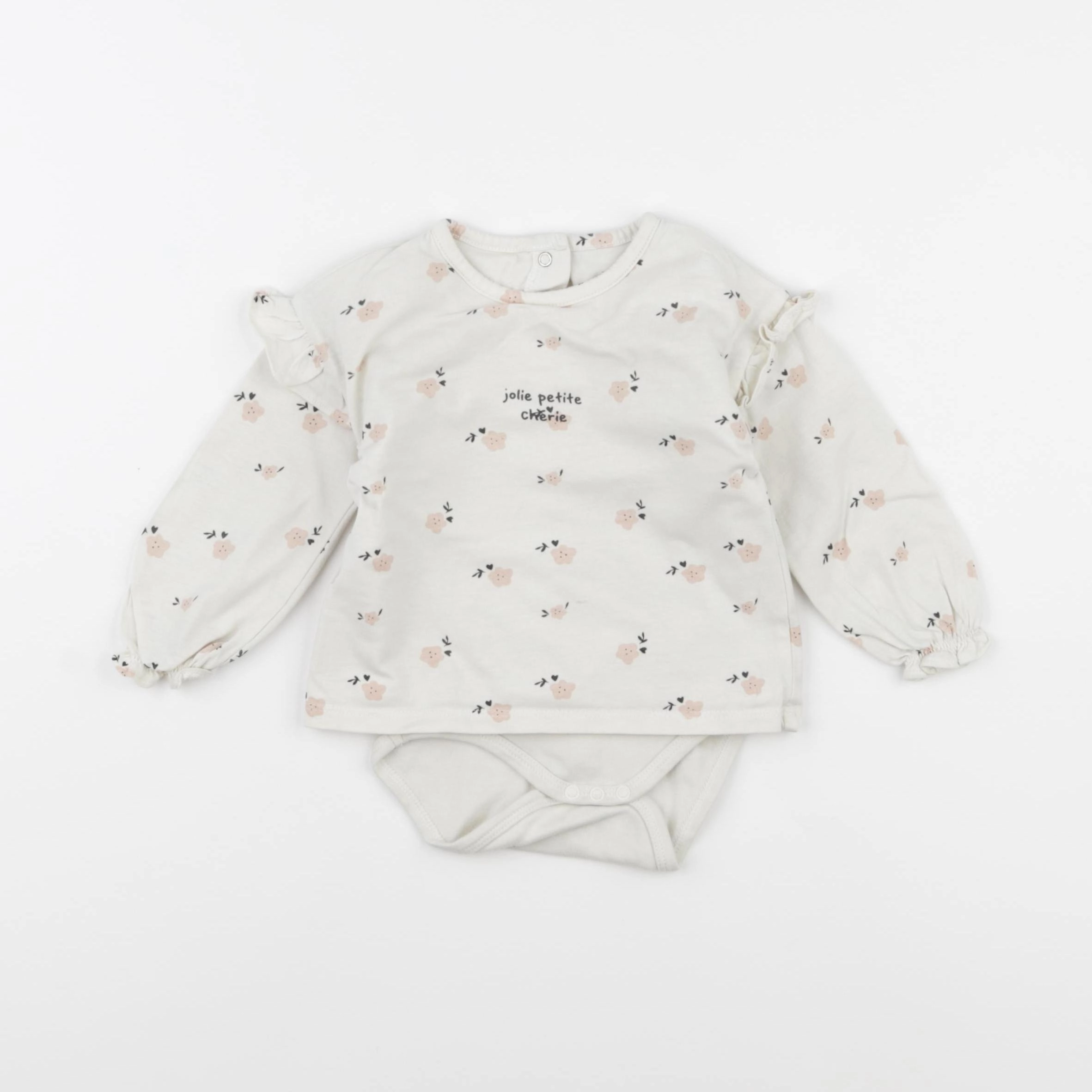 Vertbaudet - body tee-shirt beige, rose - 9 mois