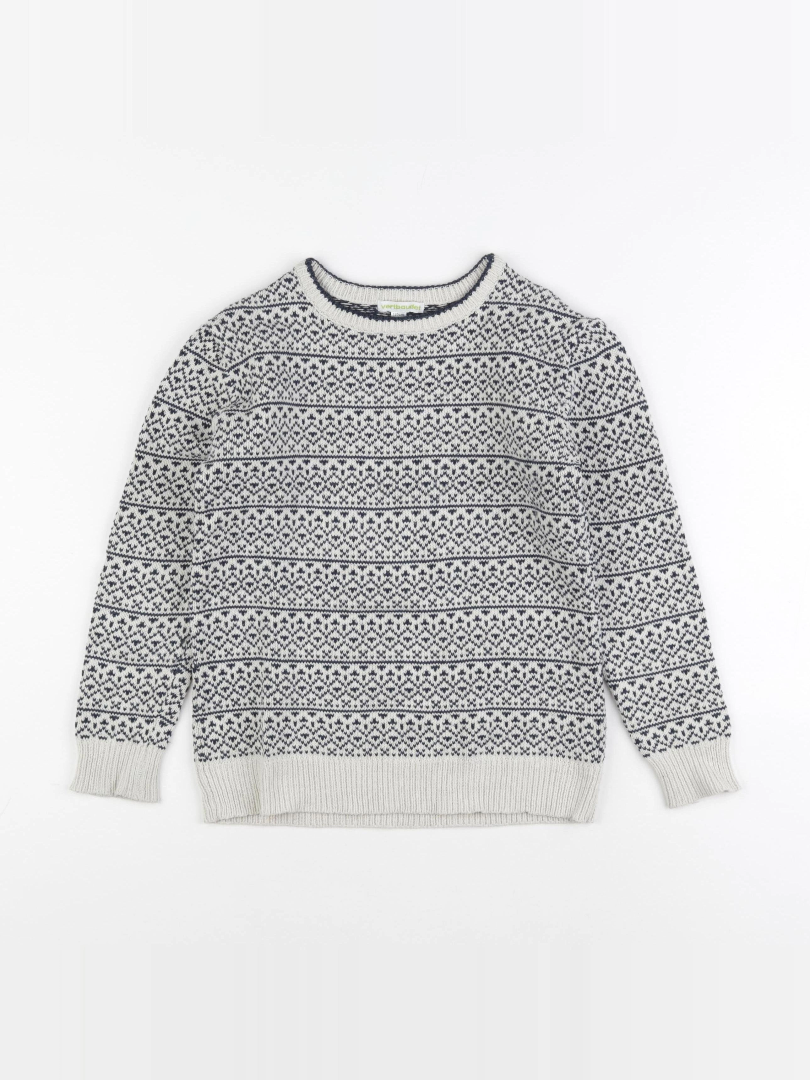 Vertbaudet - pull bleu, beige - 8 ans