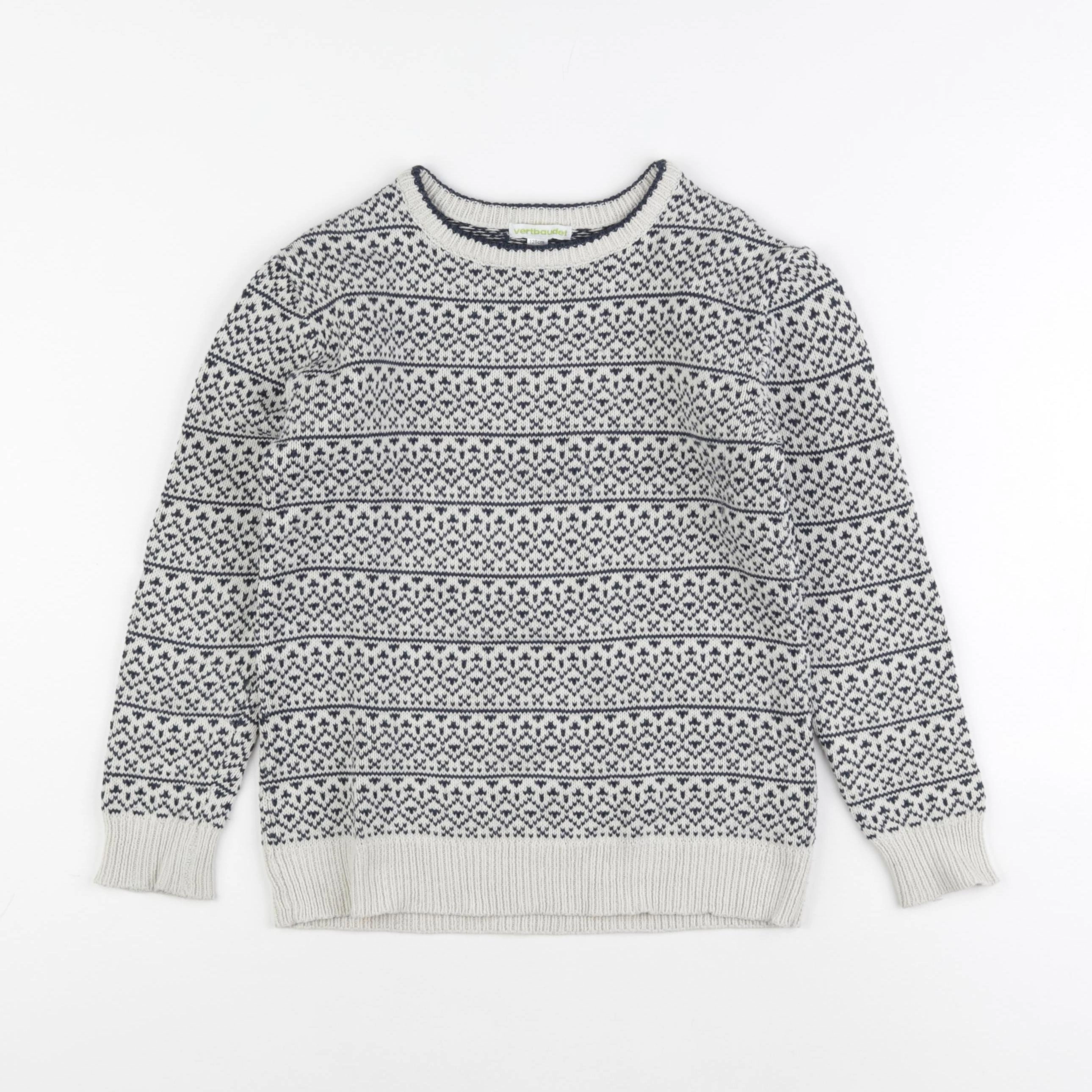 Vertbaudet - pull bleu, beige - 8 ans