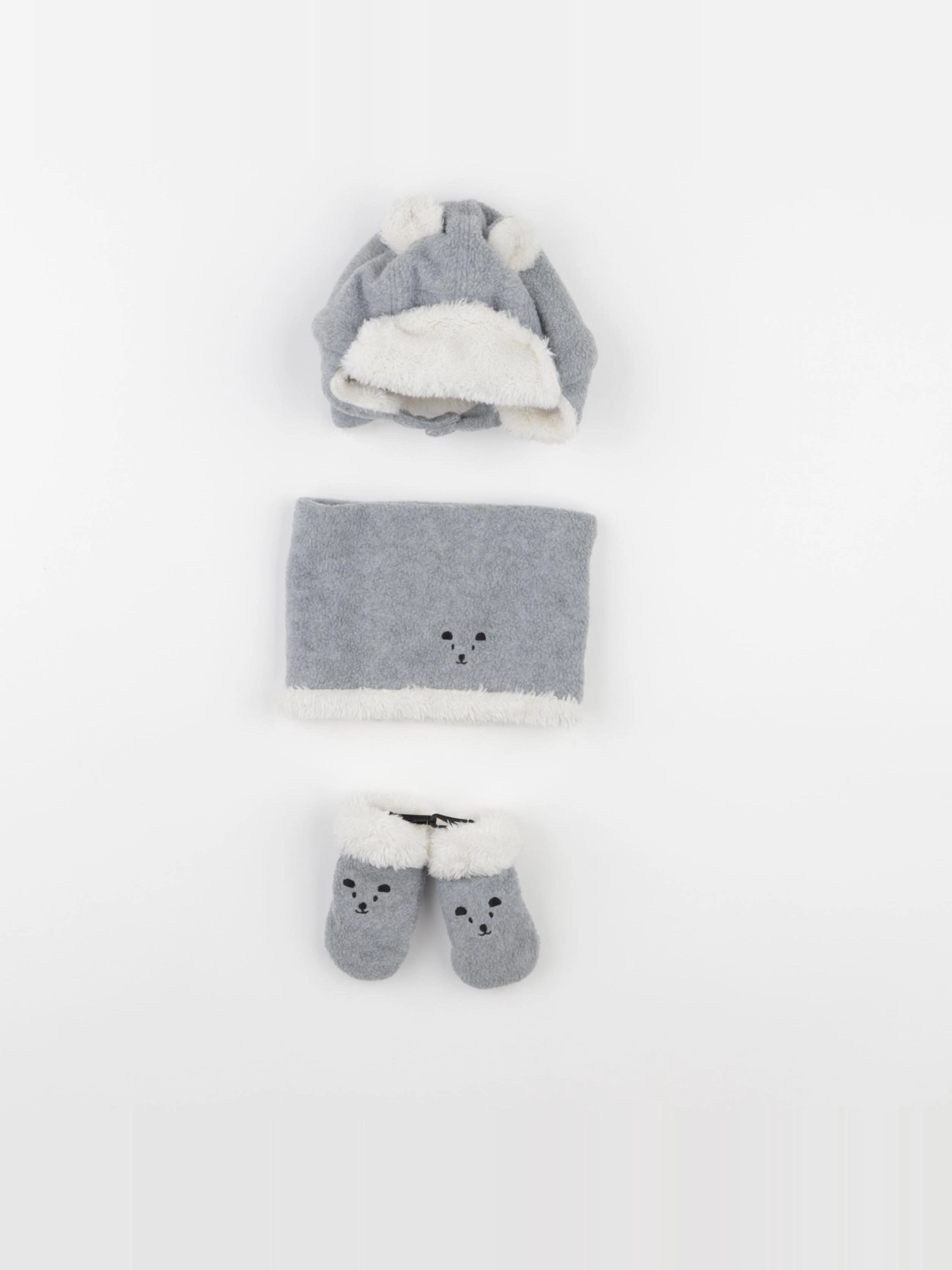 Vertbaudet - ensemble bonnet/moufles/tour de cou gris - 3/6 mois