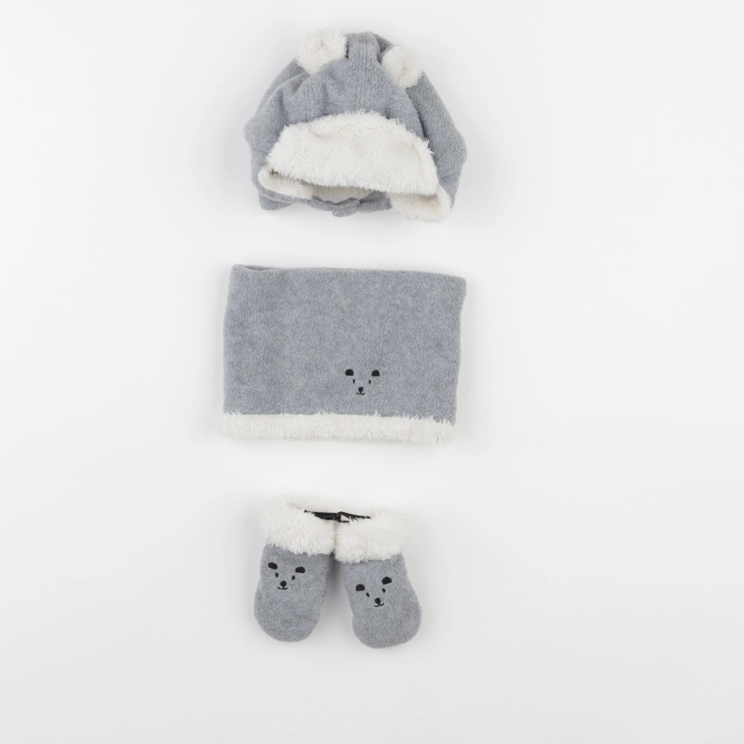 Vertbaudet - ensemble bonnet/moufles/tour de cou gris - 3/6 mois
