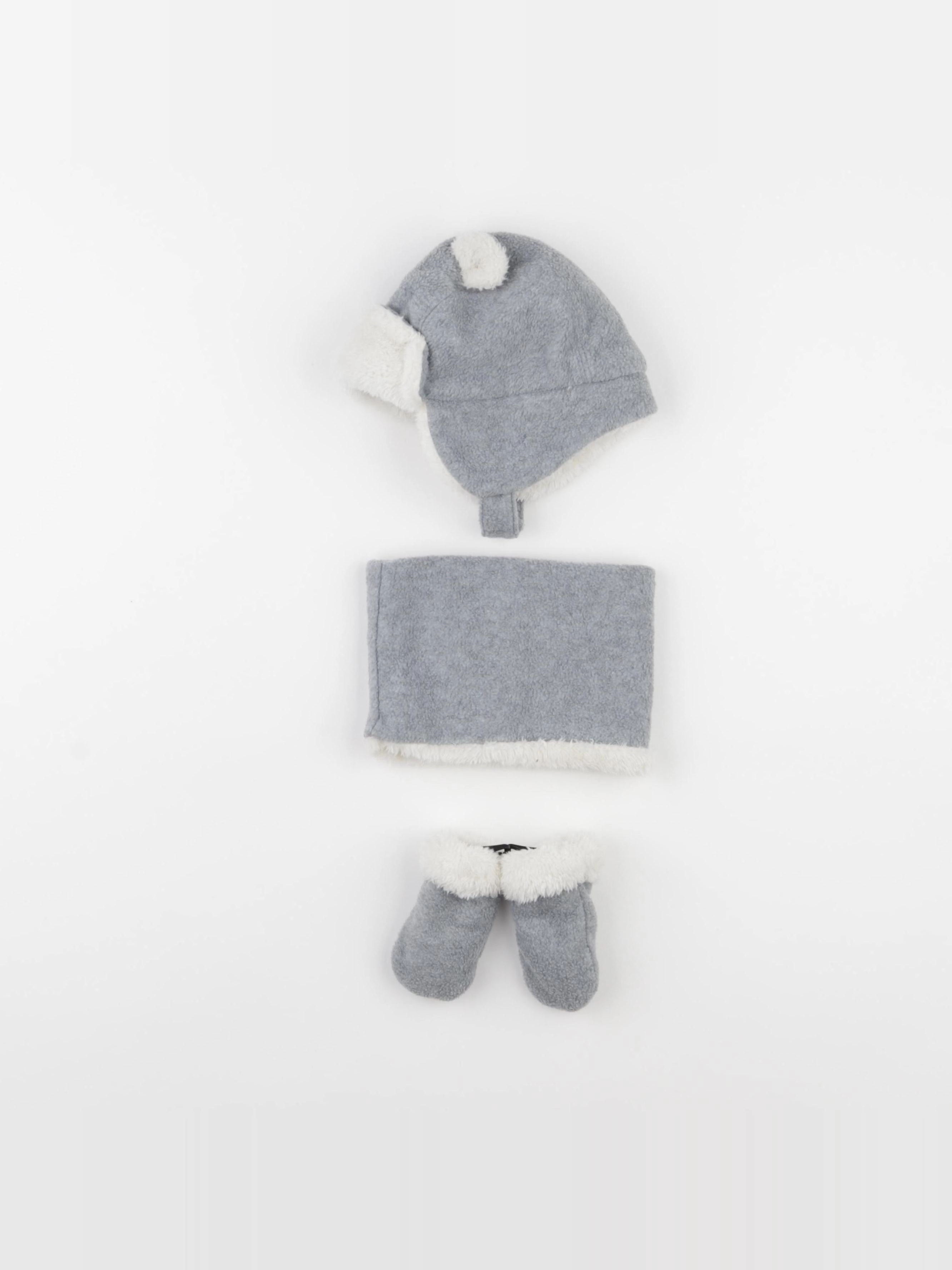 Vertbaudet - ensemble bonnet/moufles/tour de cou gris - 3/6 mois