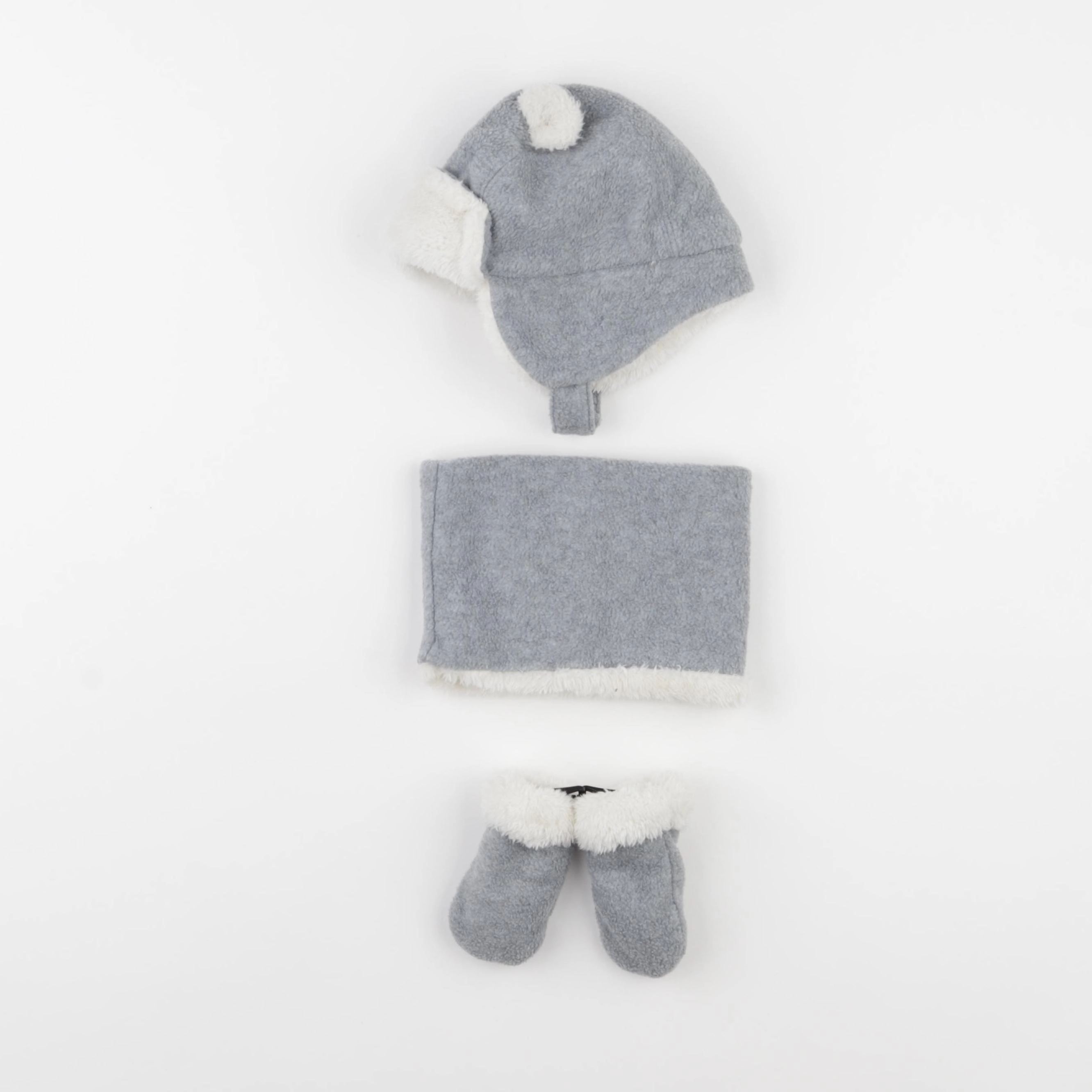 Vertbaudet - ensemble bonnet/moufles/tour de cou gris - 3/6 mois