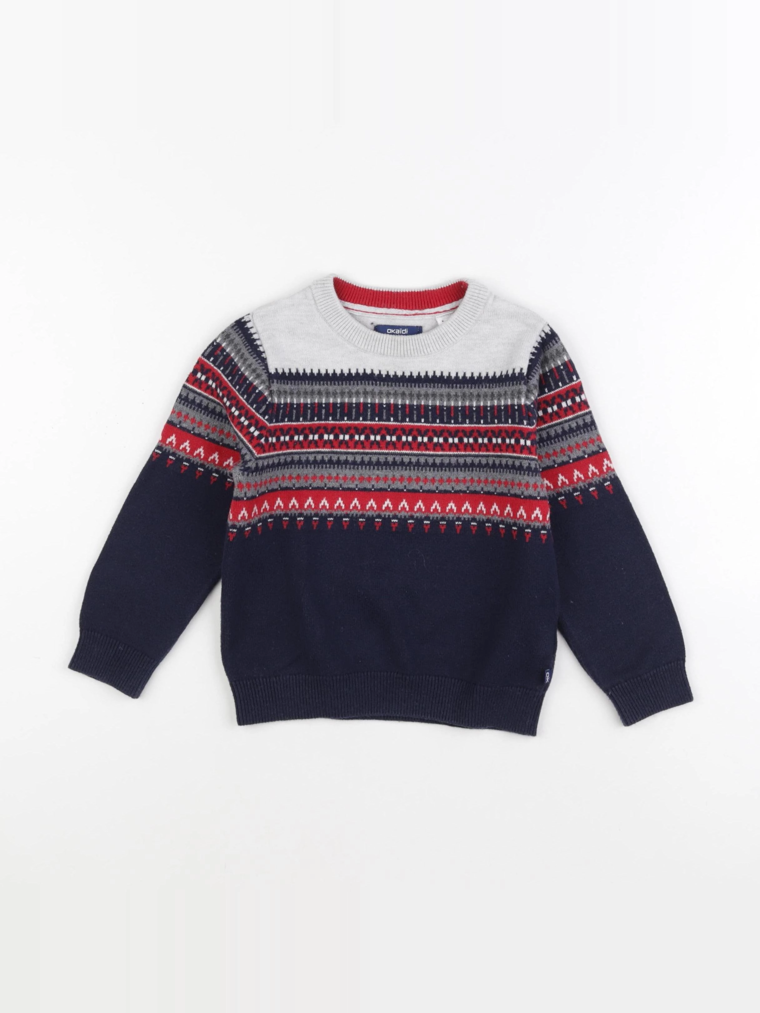 Okaidi - pull gris, bleu - 4 ans