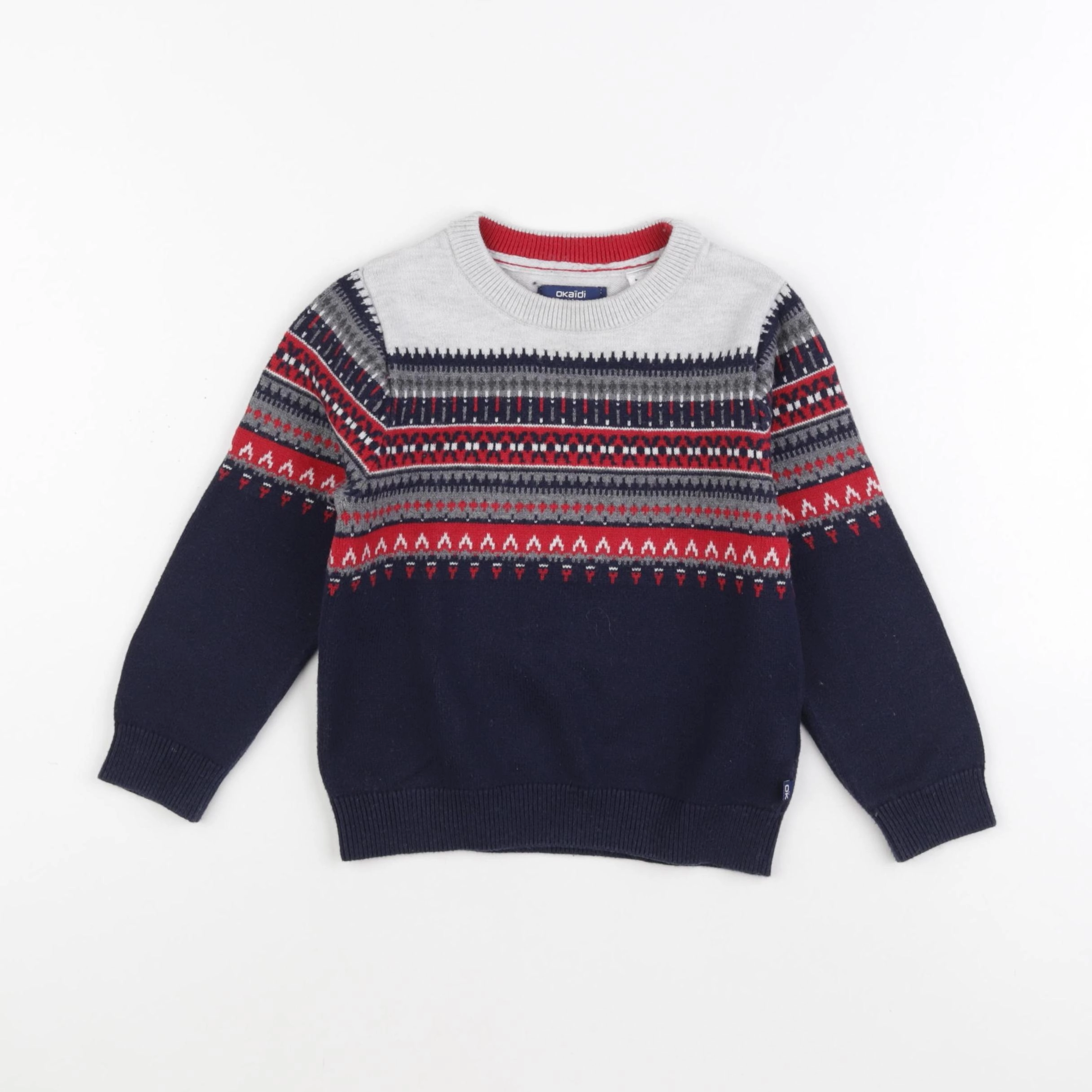 Okaidi - pull gris, bleu - 4 ans