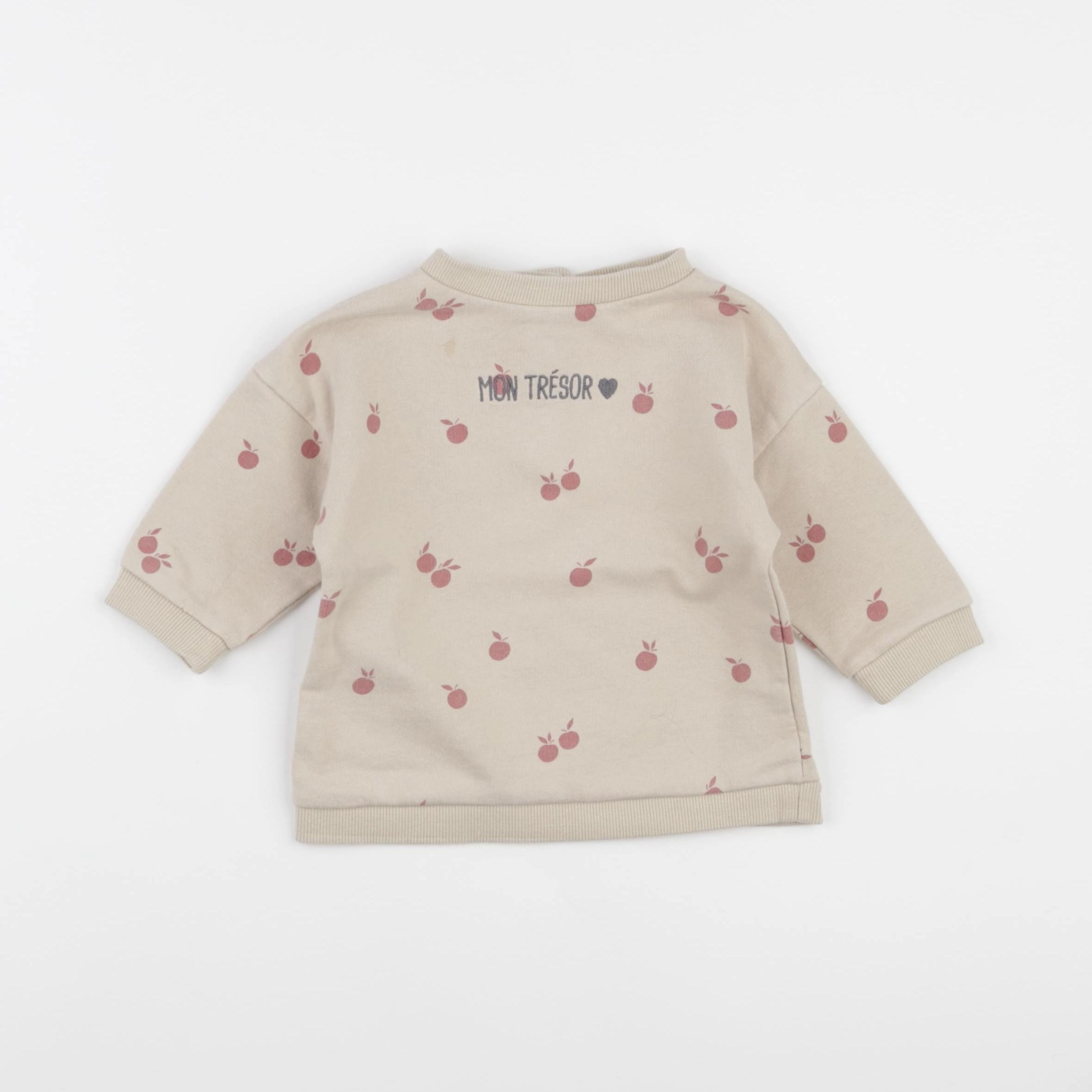 Vertbaudet - sweat beige, rose - 9 mois