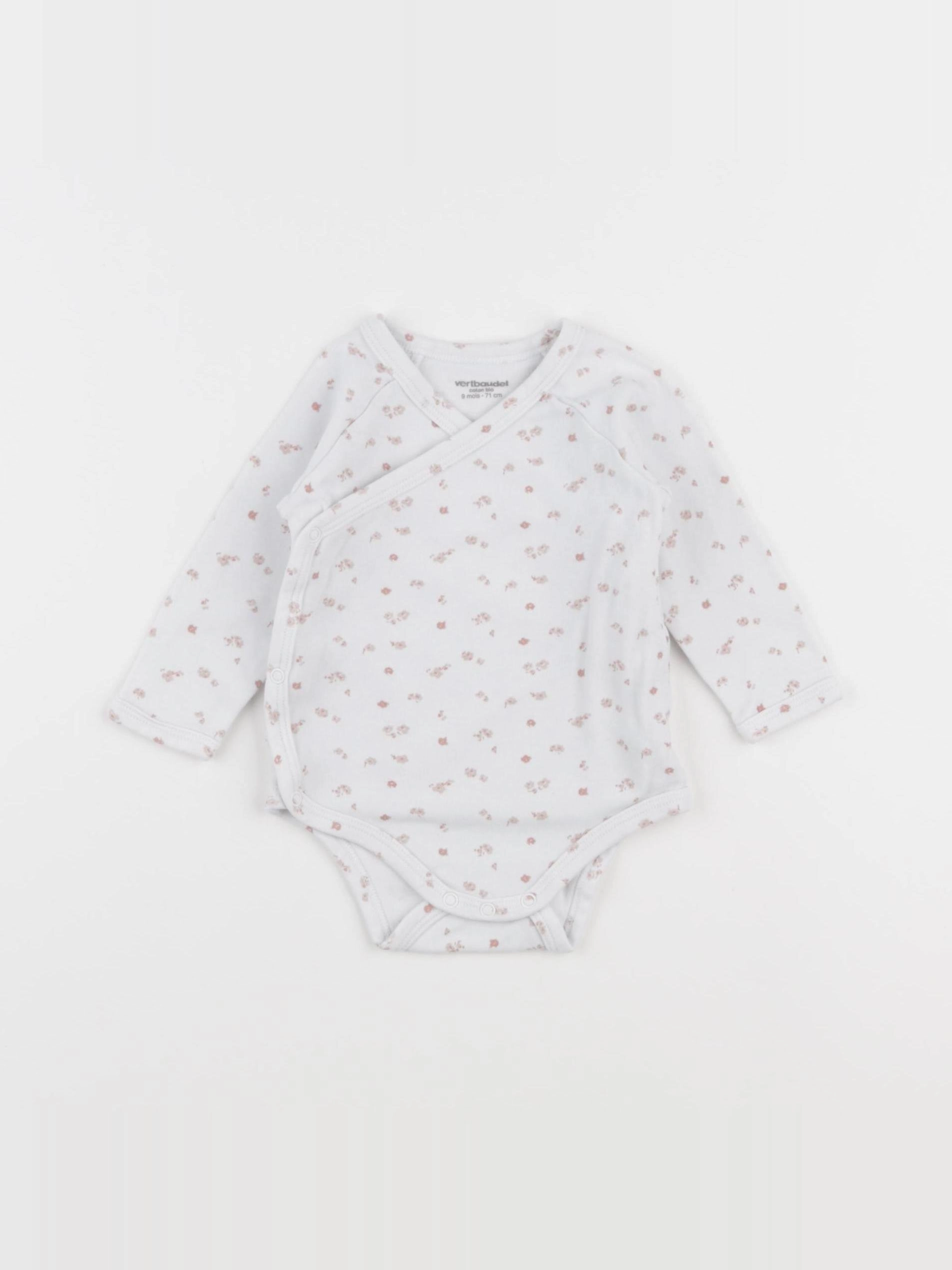 Vertbaudet - body blanc, rose - 9 mois