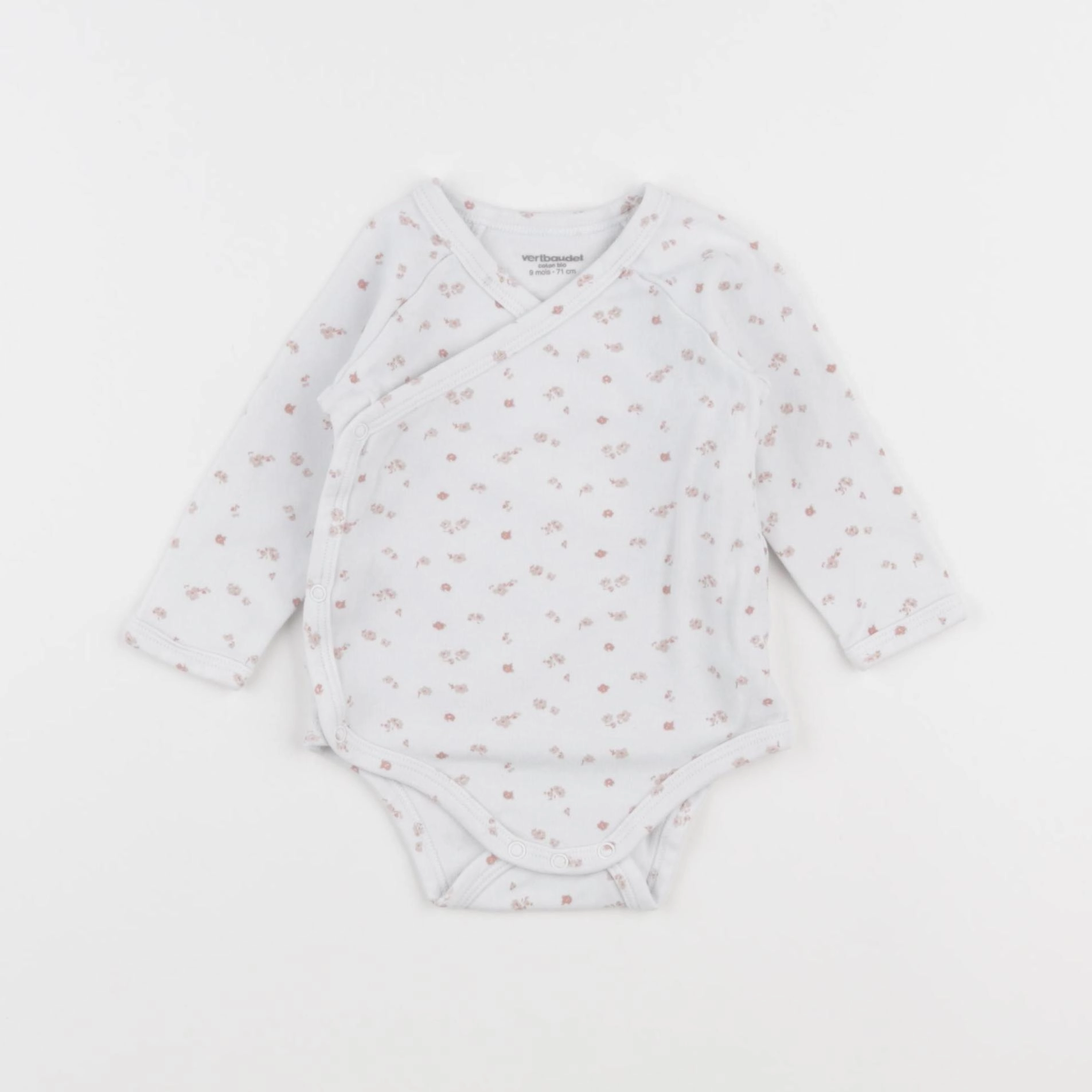 Vertbaudet - body blanc, rose - 9 mois