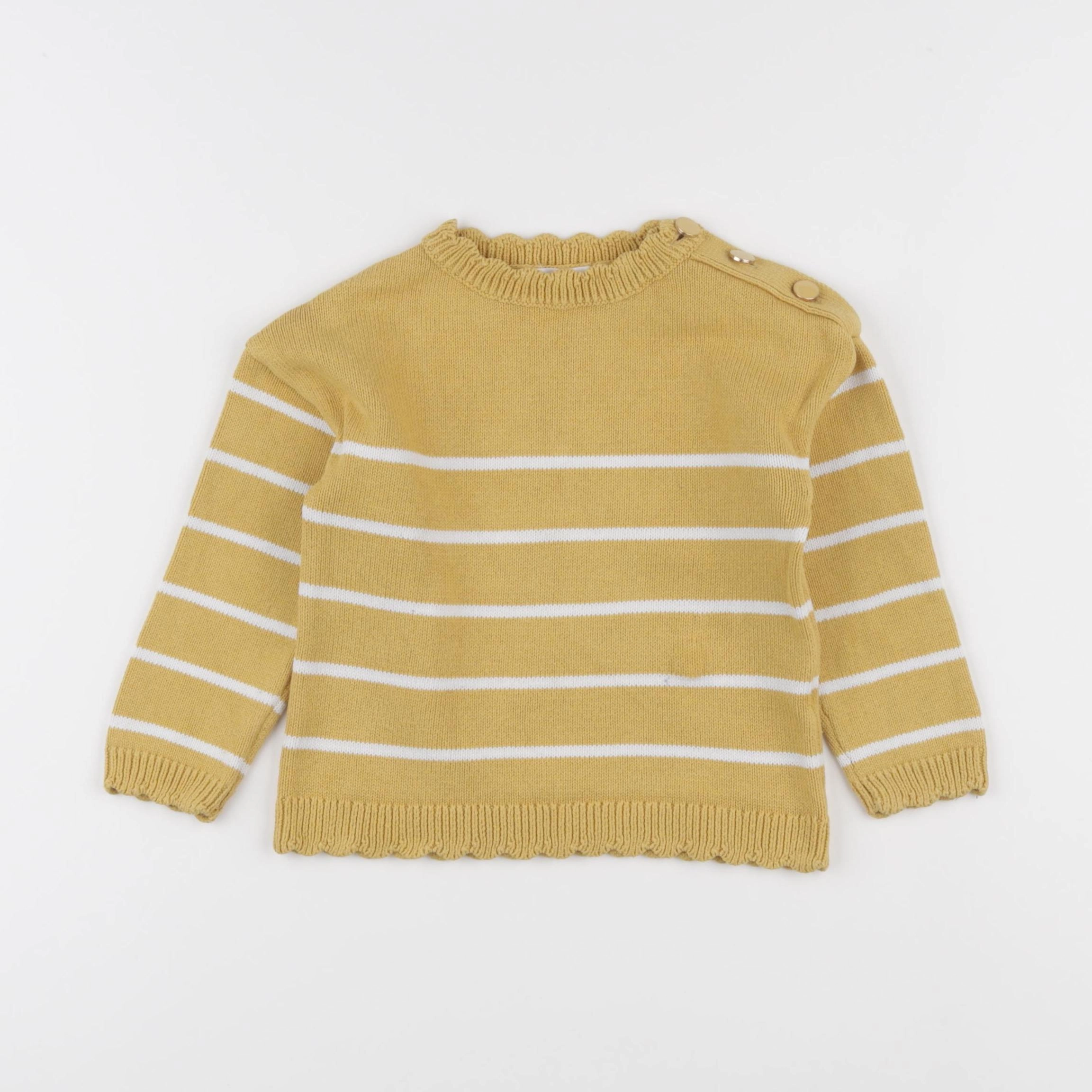 Vertbaudet - pull jaune, blanc - 3 ans