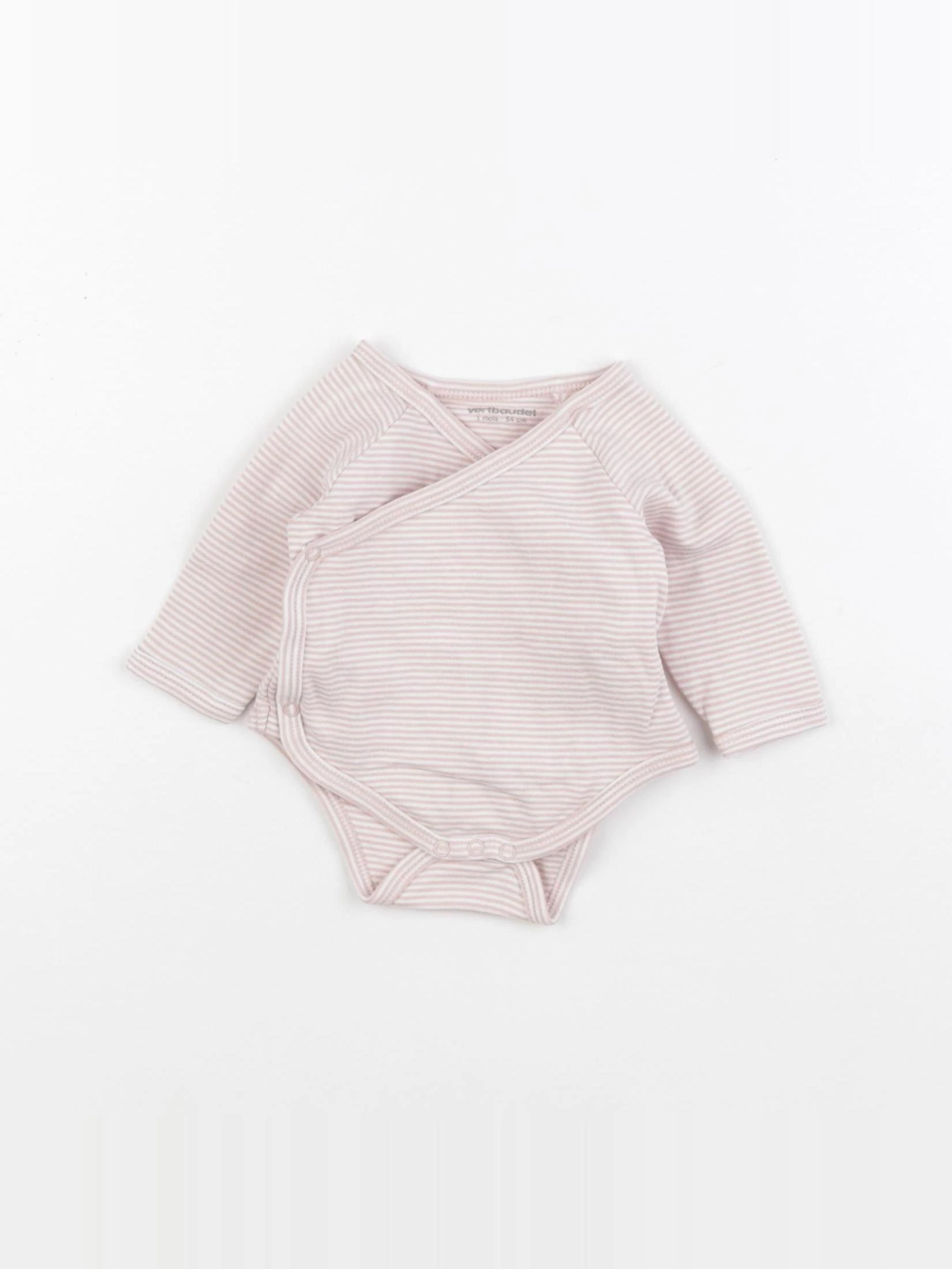 Vertbaudet - body blanc, rose - 1 mois
