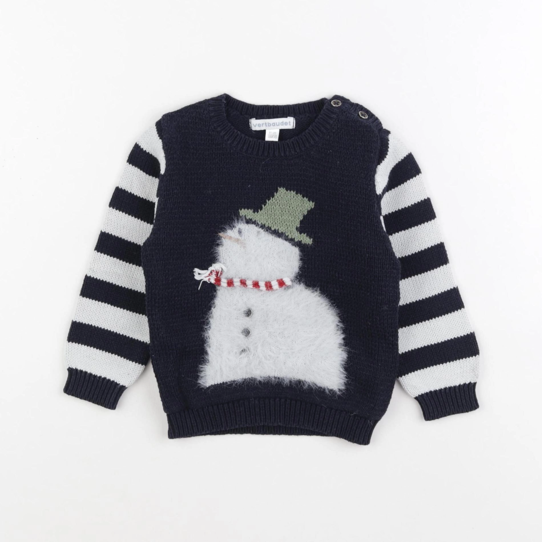 Vertbaudet - pull blanc, bleu - 18 mois