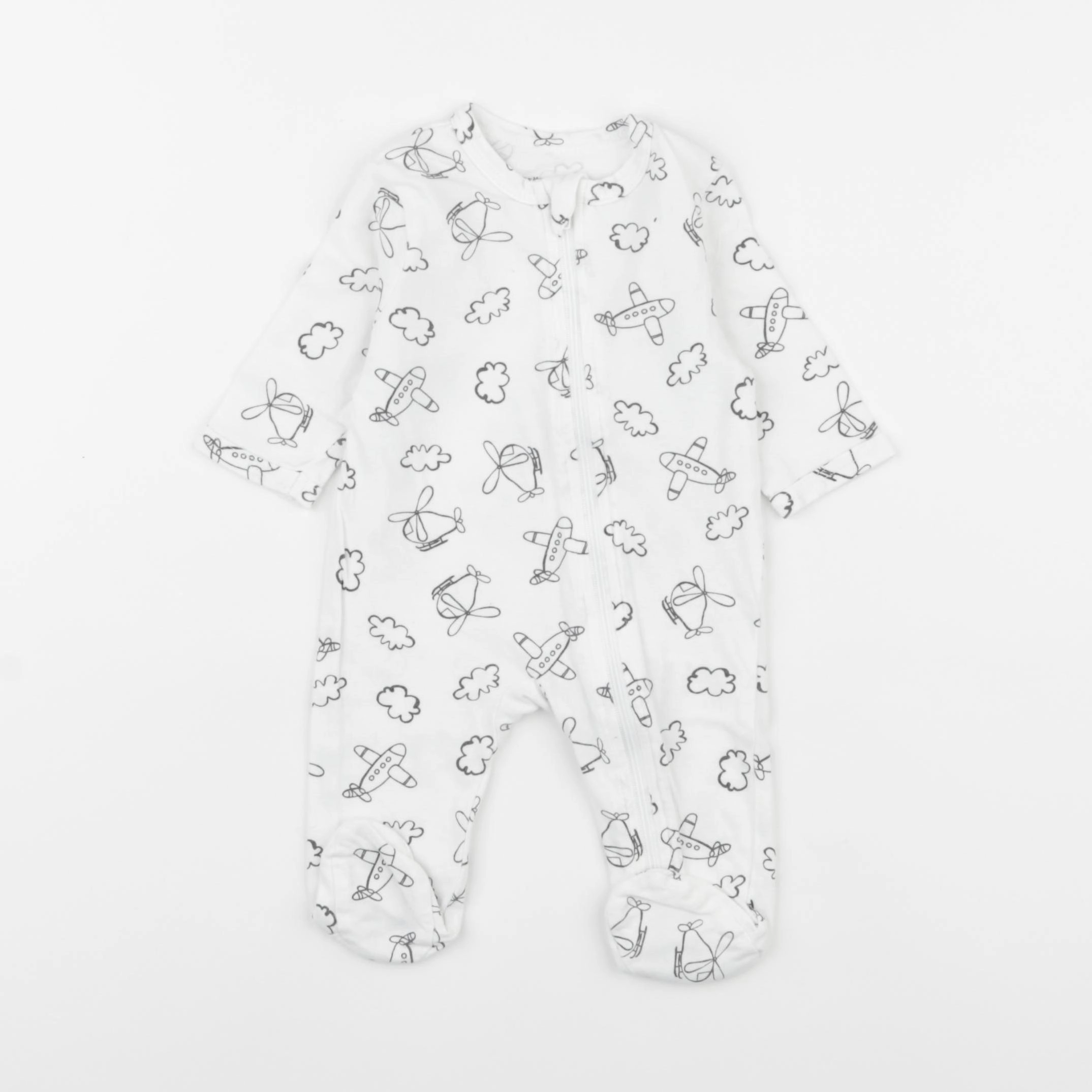Vertbaudet - pyjama coton blanc, gris - 1 mois