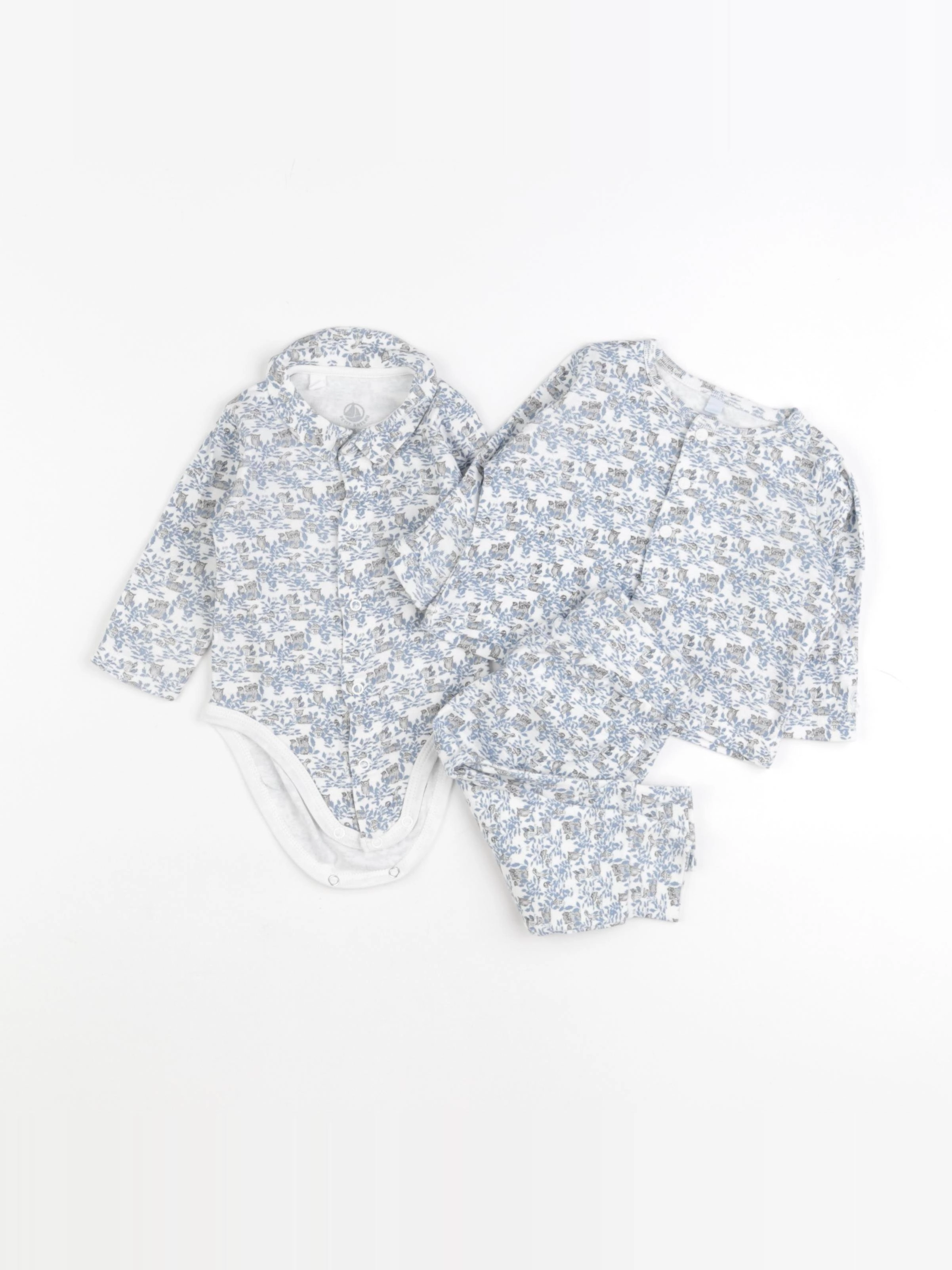 Petit Bateau - ensemble blanc, bleu - 6 mois