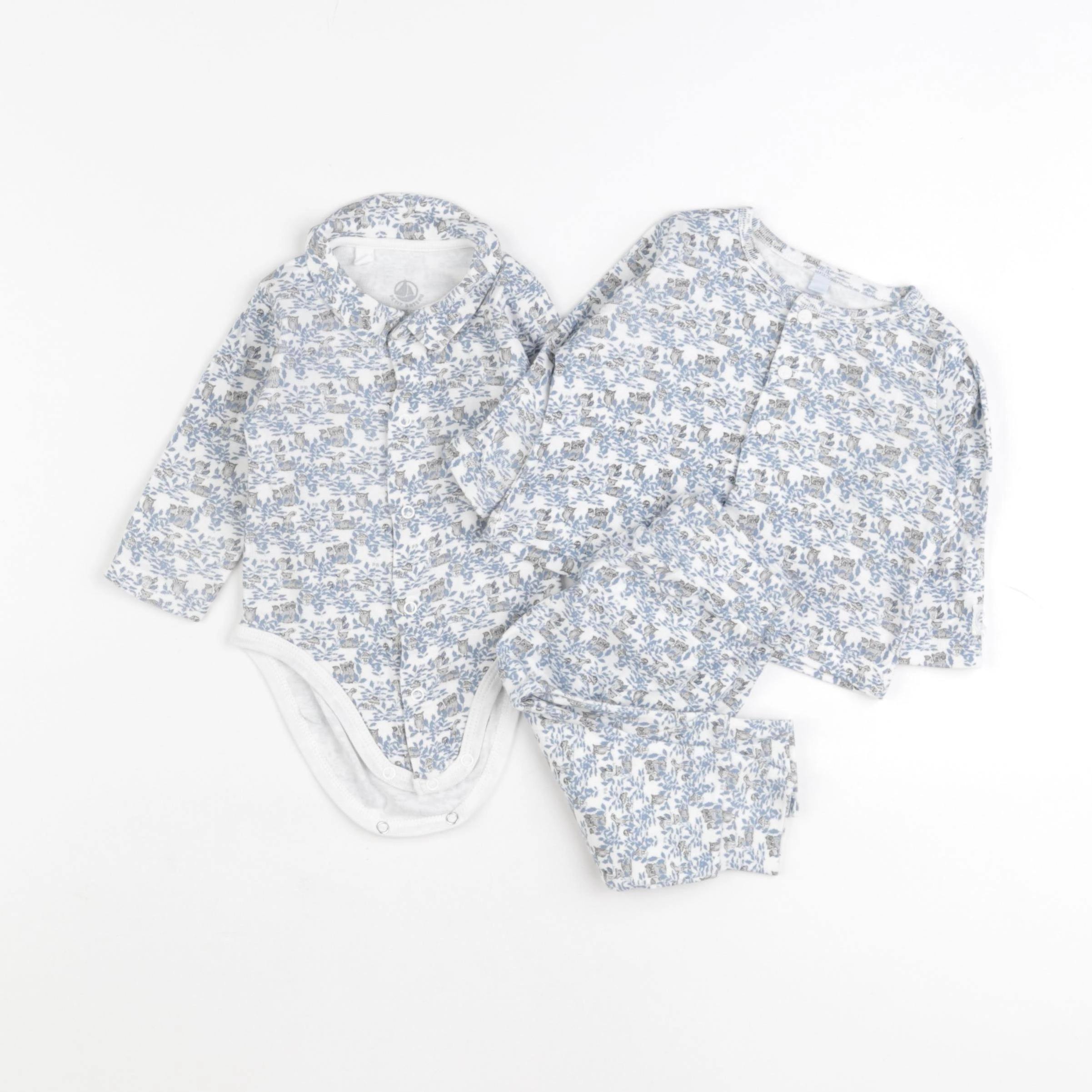 Petit Bateau - ensemble blanc, bleu - 6 mois