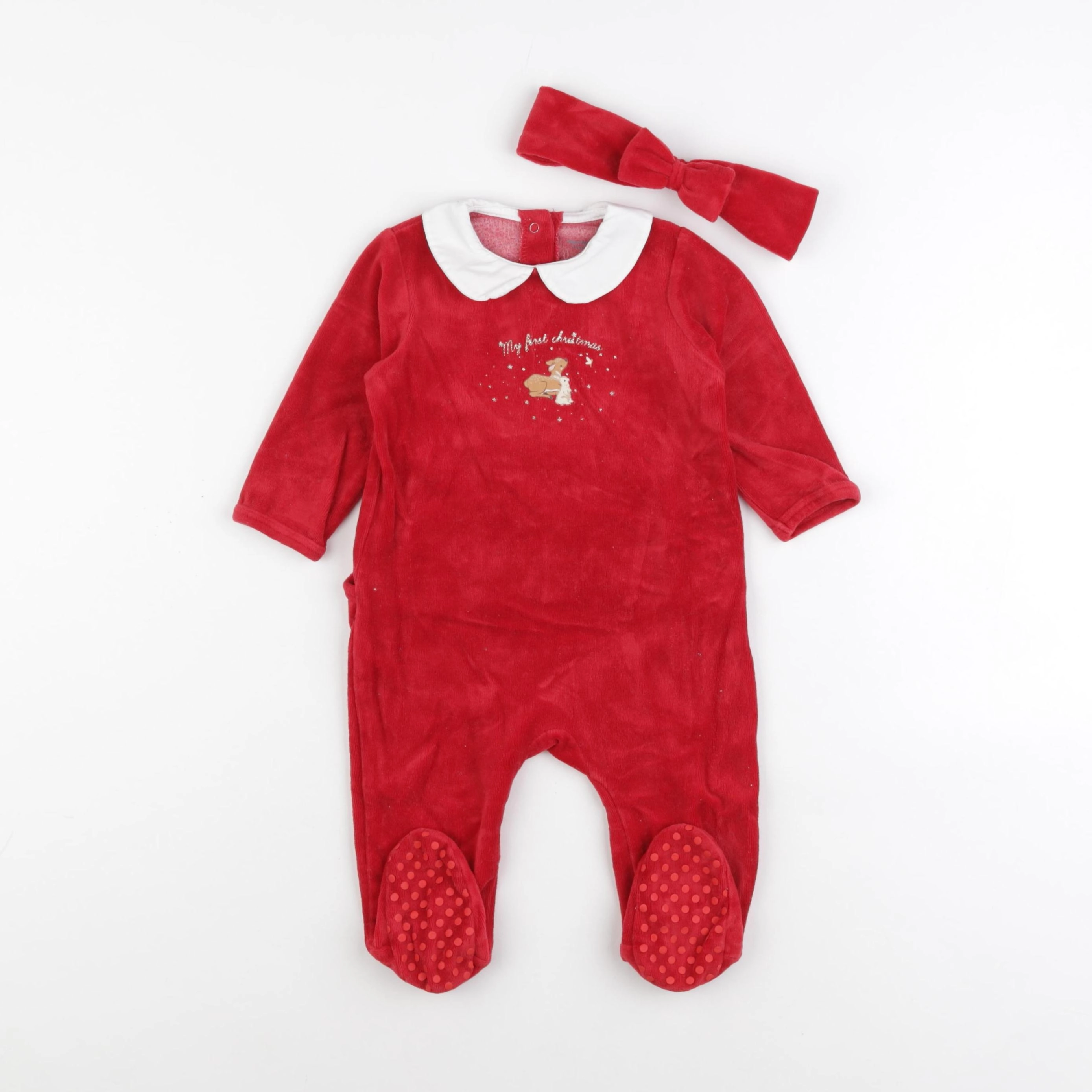 Vertbaudet - pyjama velours rouge - 9 mois