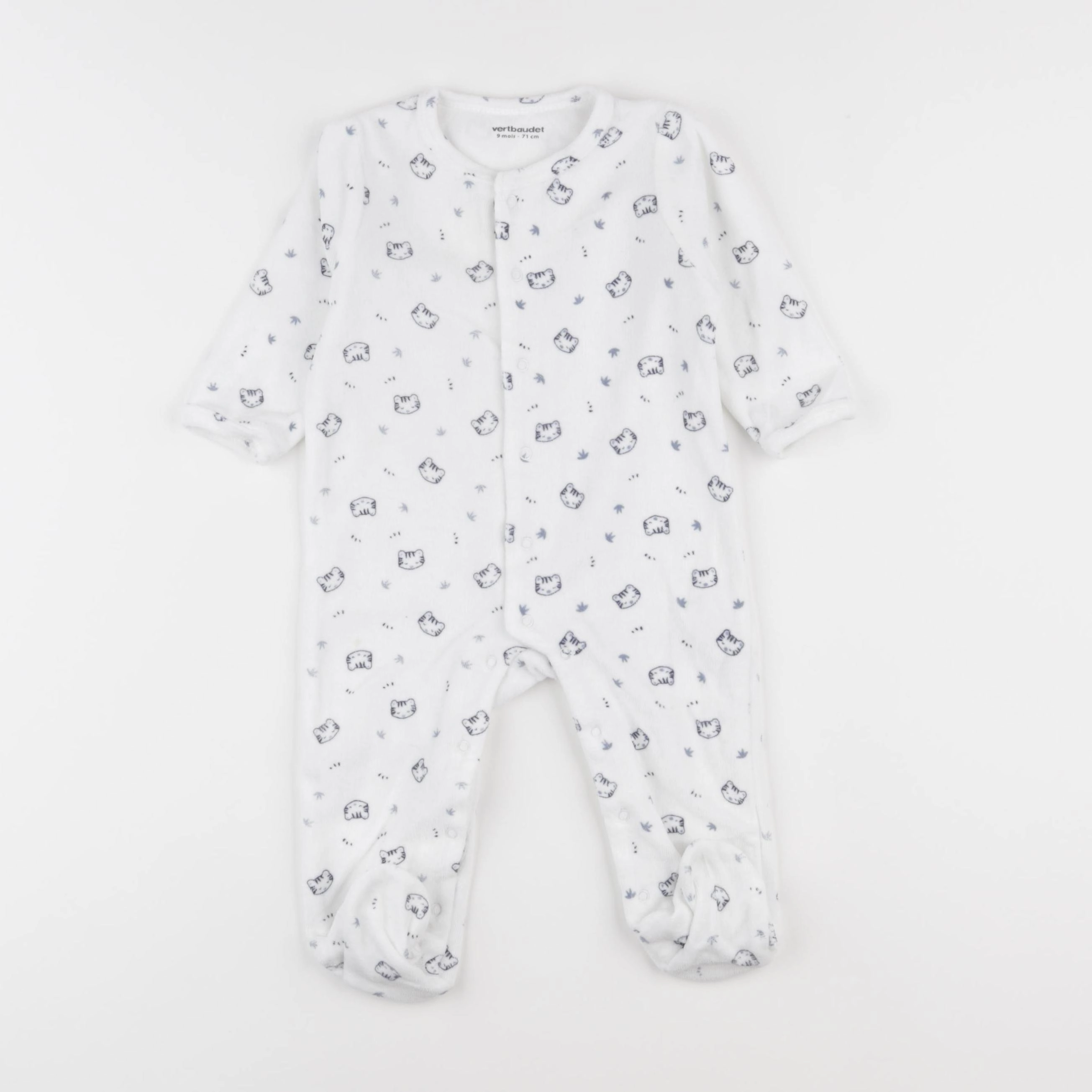 Vertbaudet - pyjama velours blanc, bleu - 9 mois