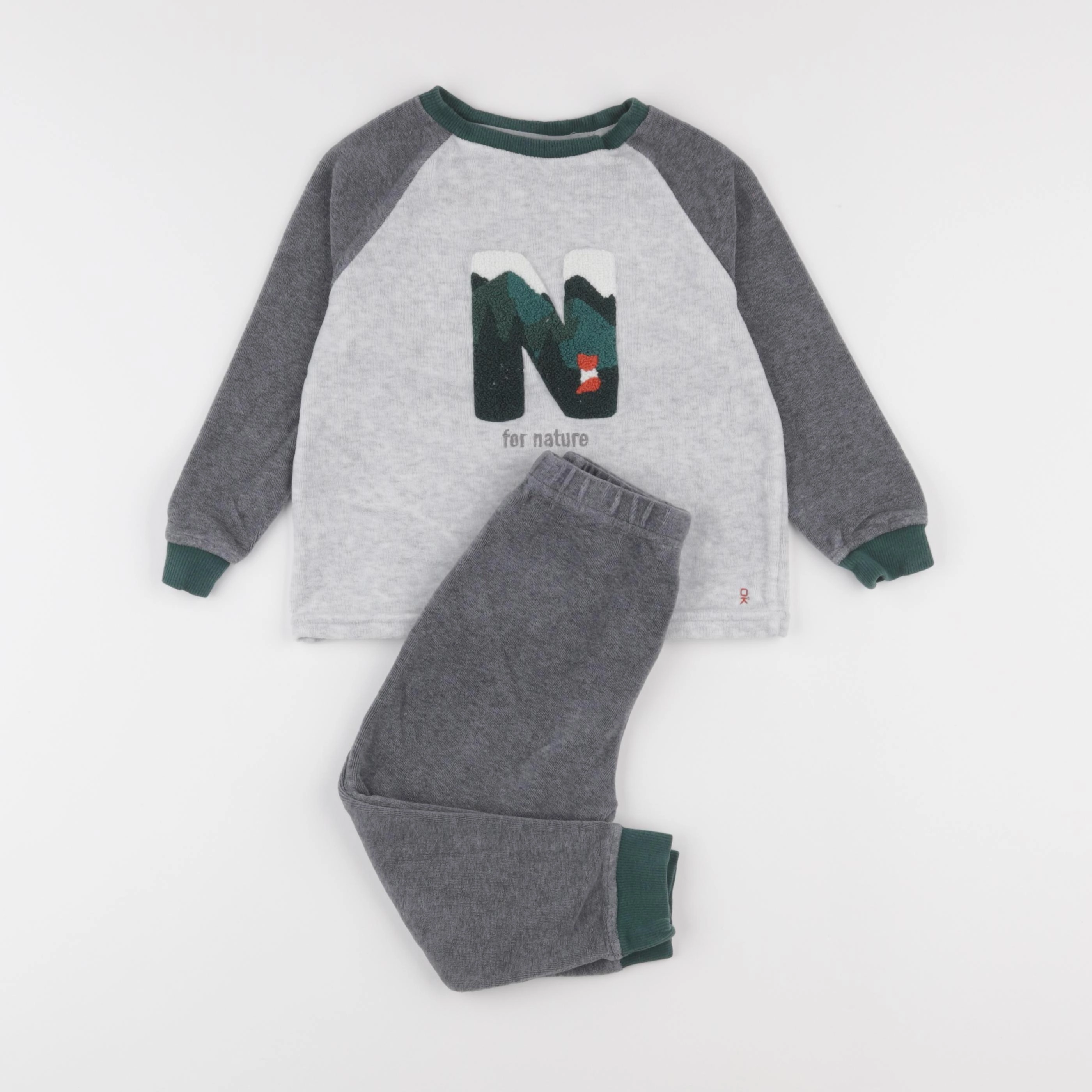 Okaidi - pyjama velours gris - 3 ans