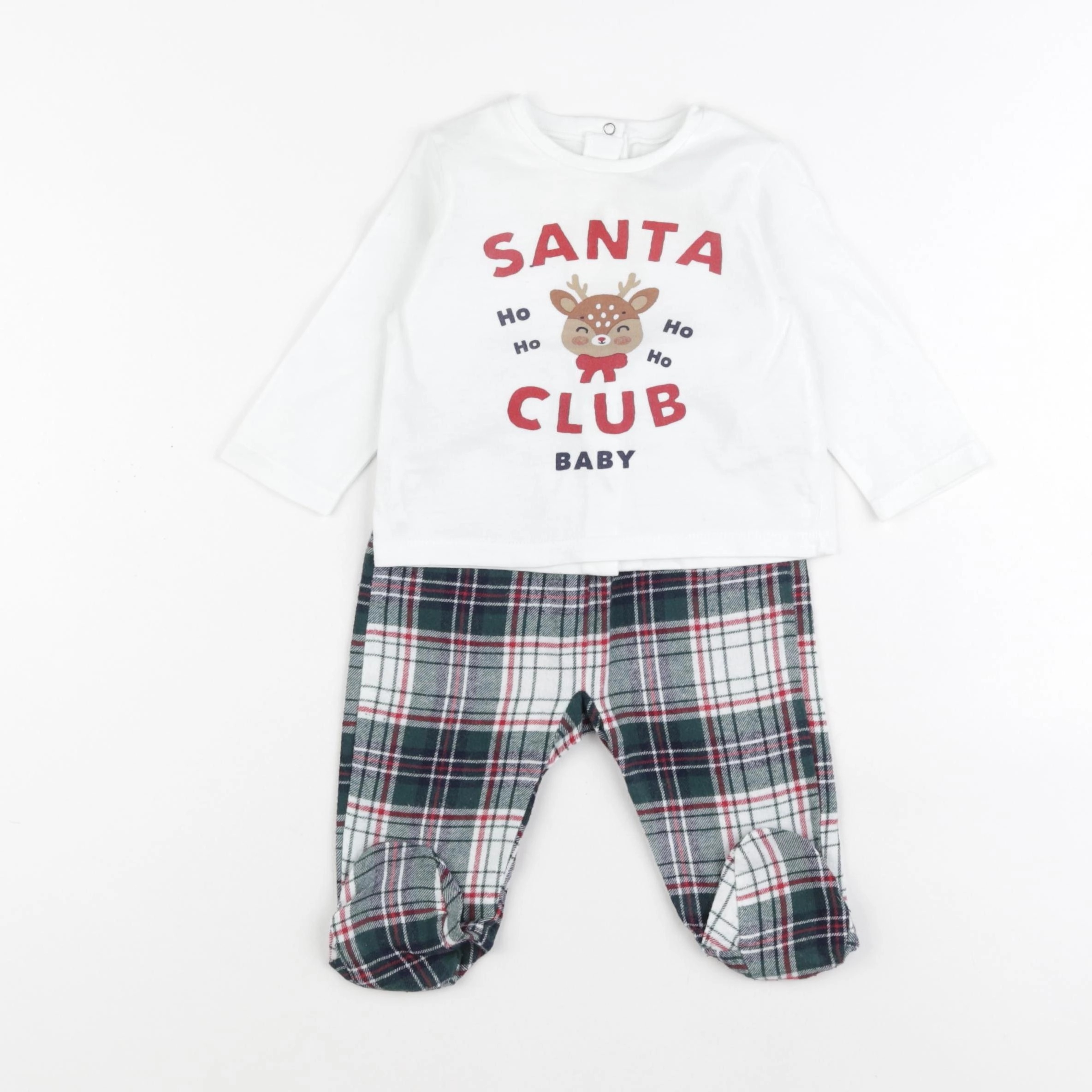 Vertbaudet - pyjama coton blanc, vert - 6 mois