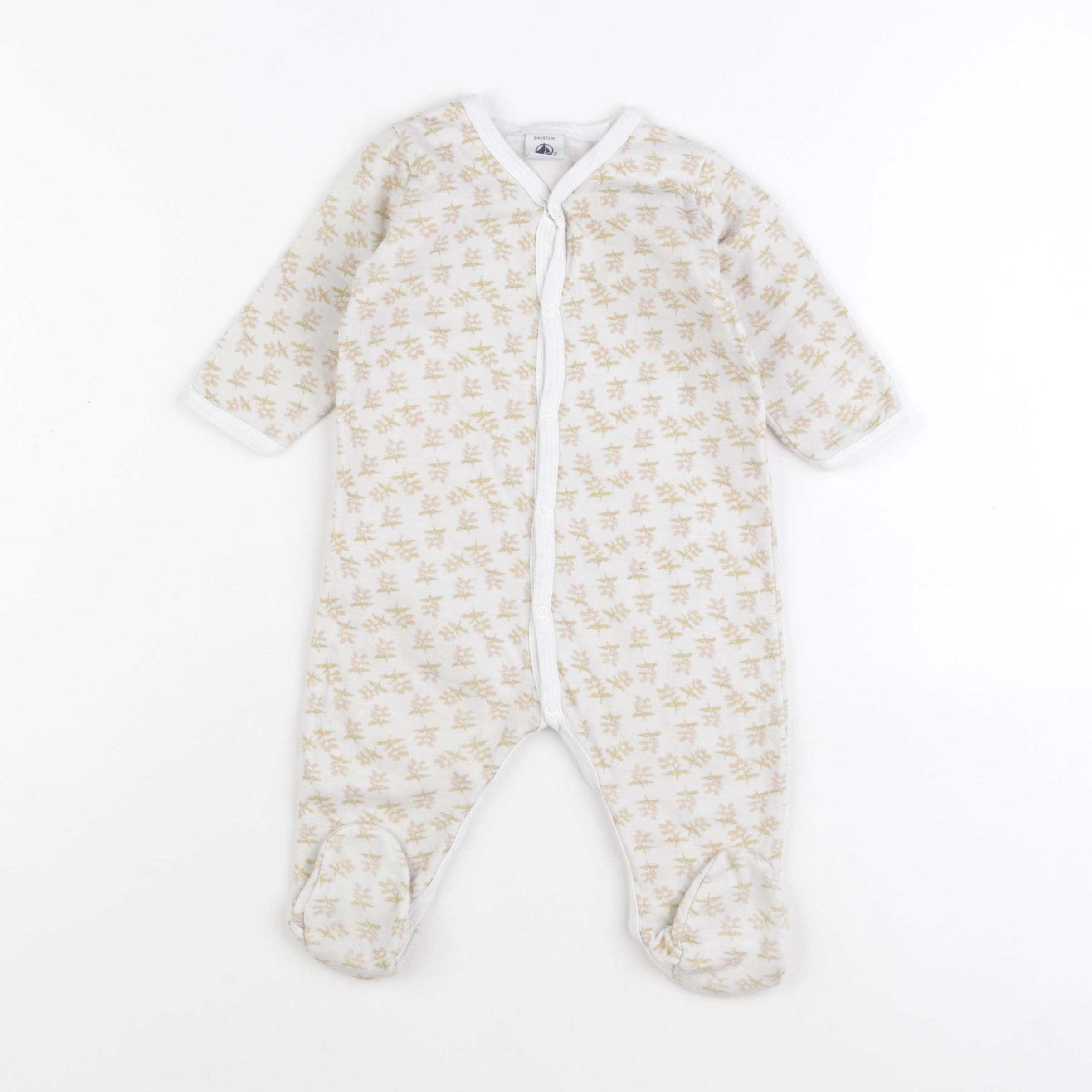 Petit Bateau - pyjama coton blanc, beige - 6 mois