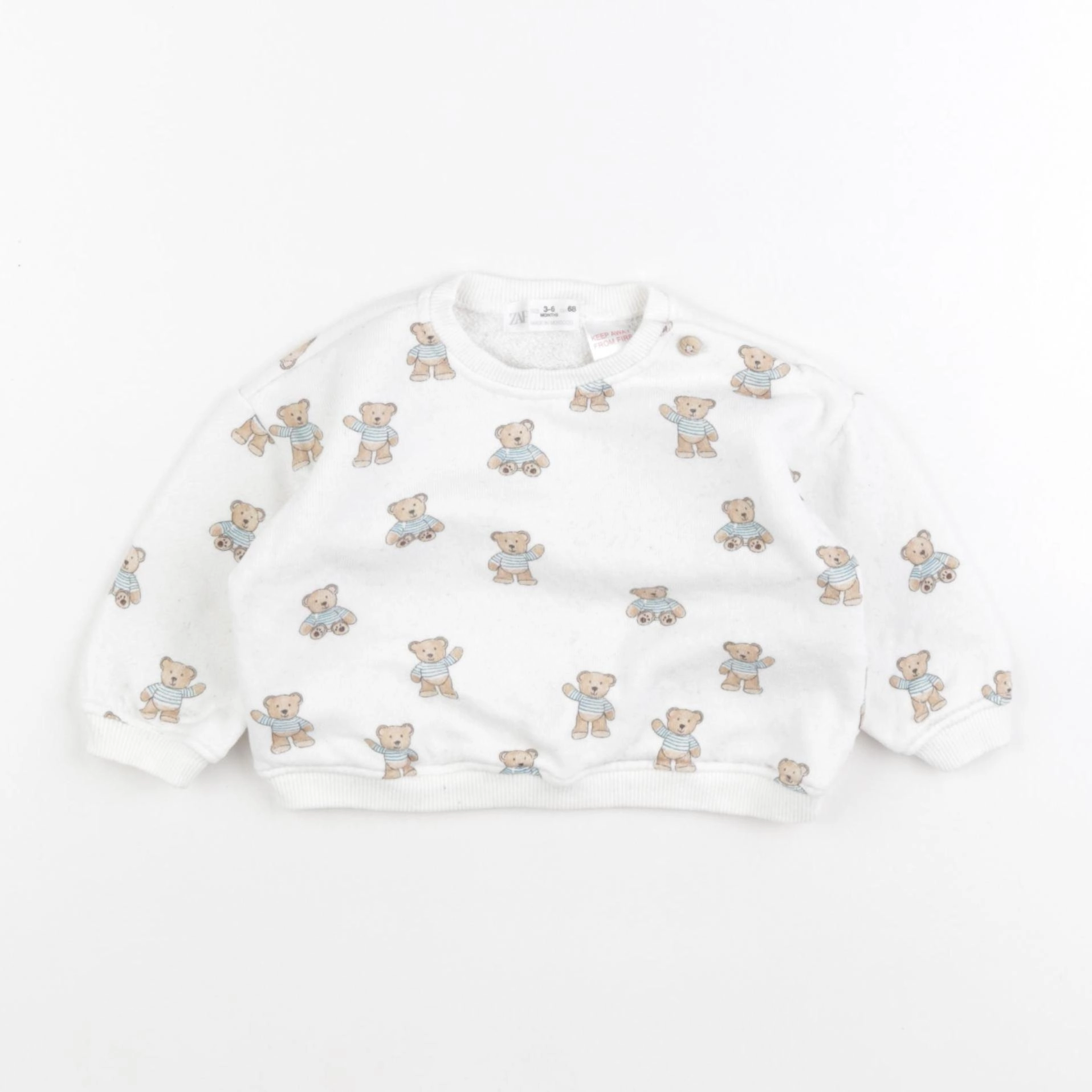 Zara - sweat blanc, bleu - 3/6 mois