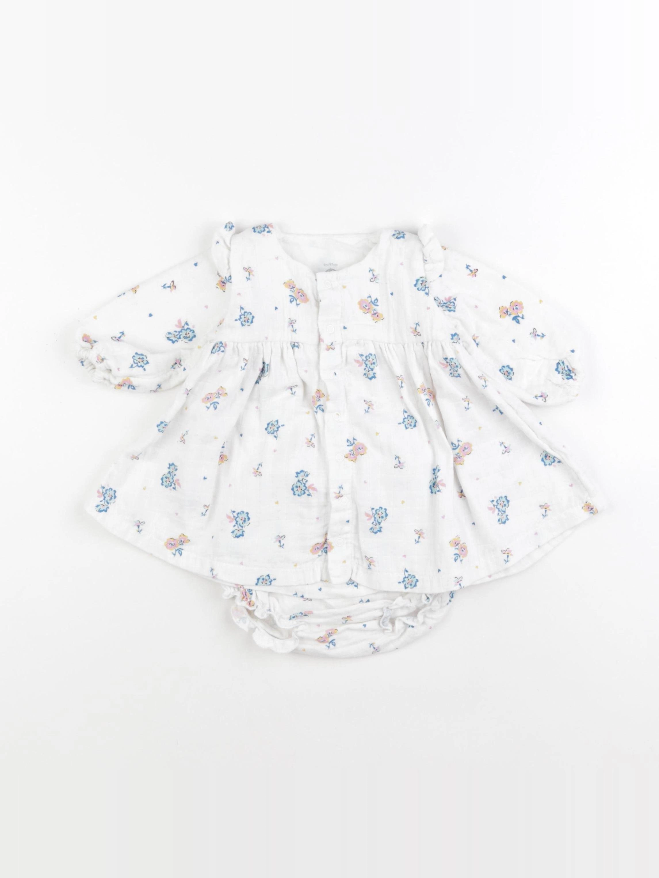 Petit Bateau - robe blanc, bleu - 6 mois