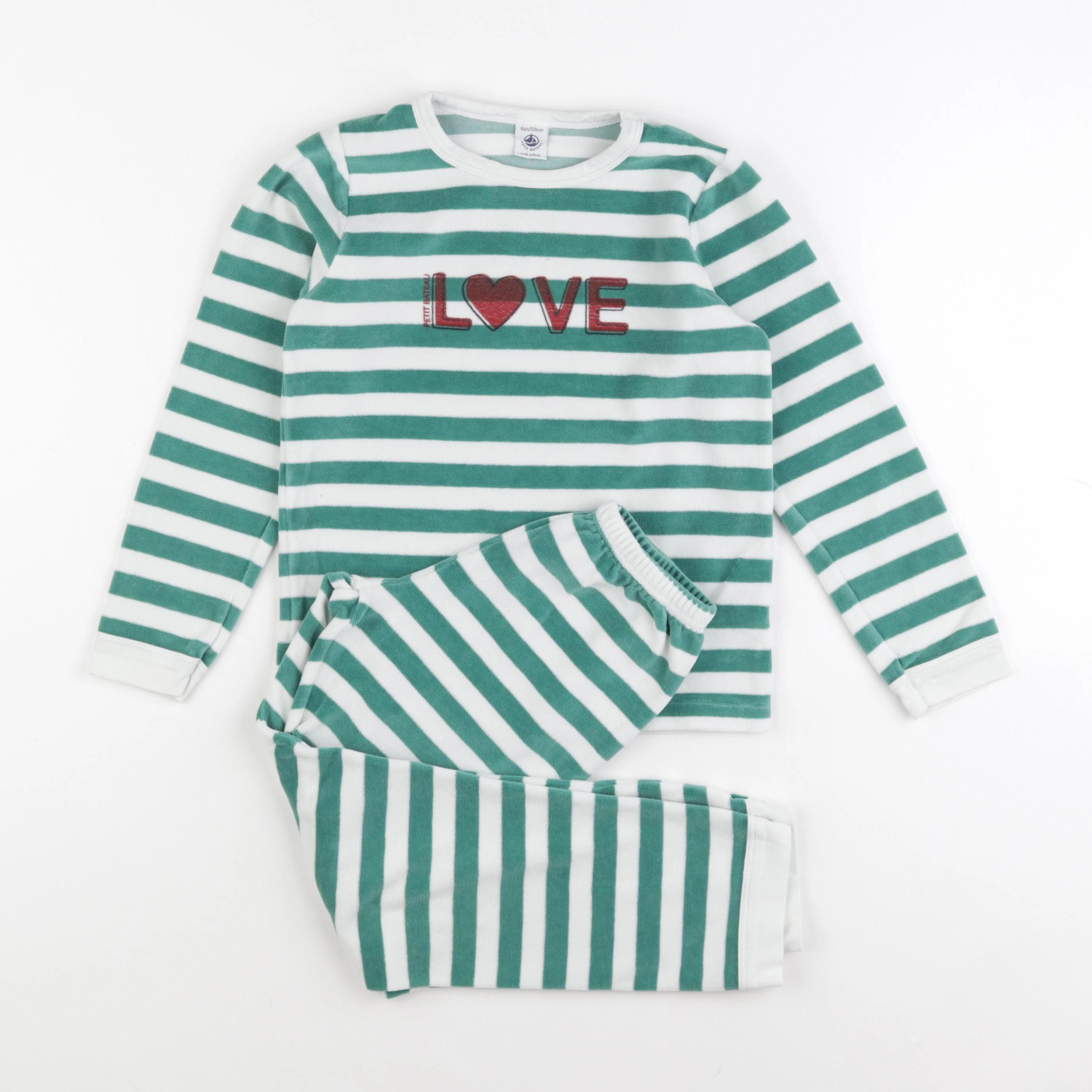 Petit Bateau - pyjama velours blanc, vert - 8 ans