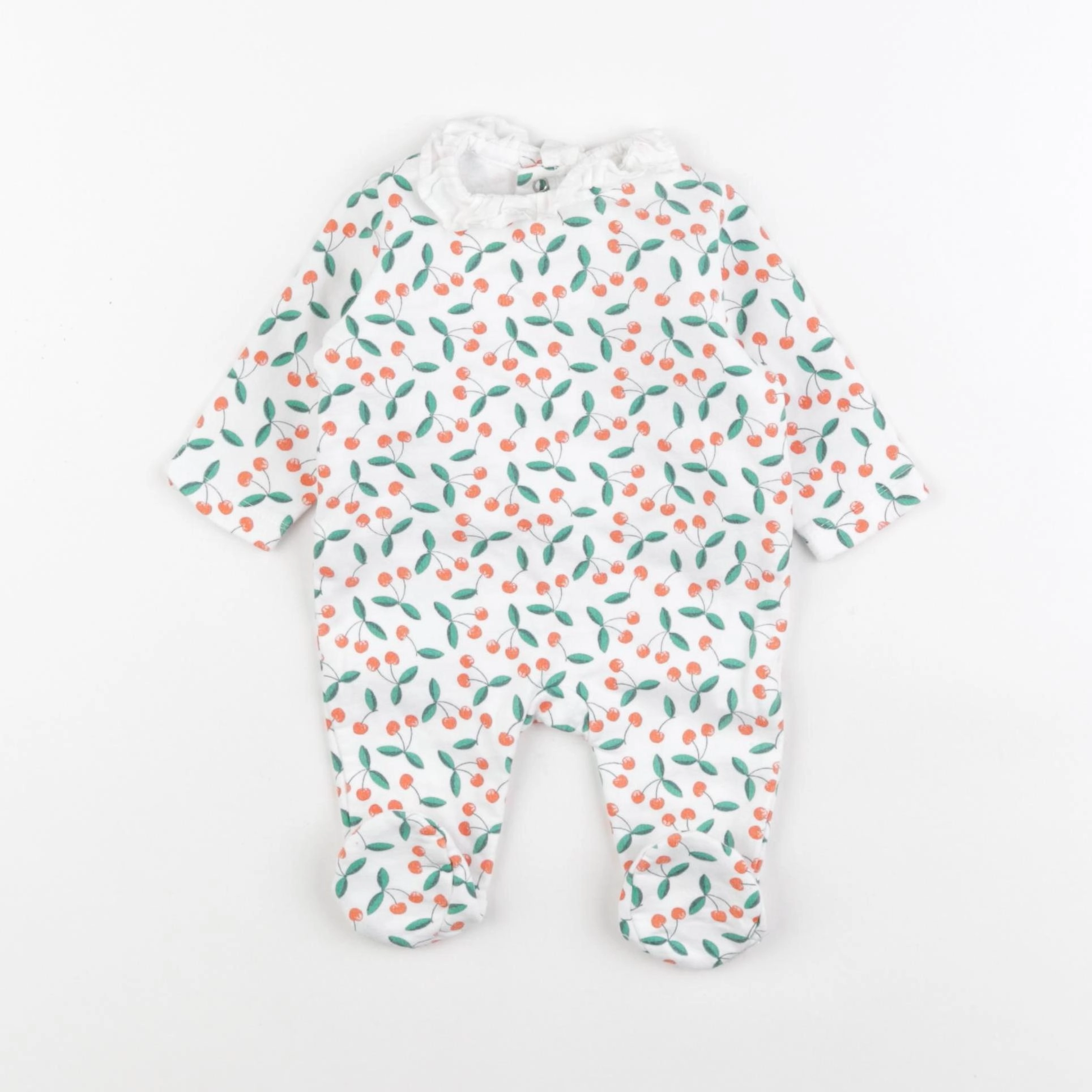 Boutchou - pyjama coton blanc, vert - 1 mois