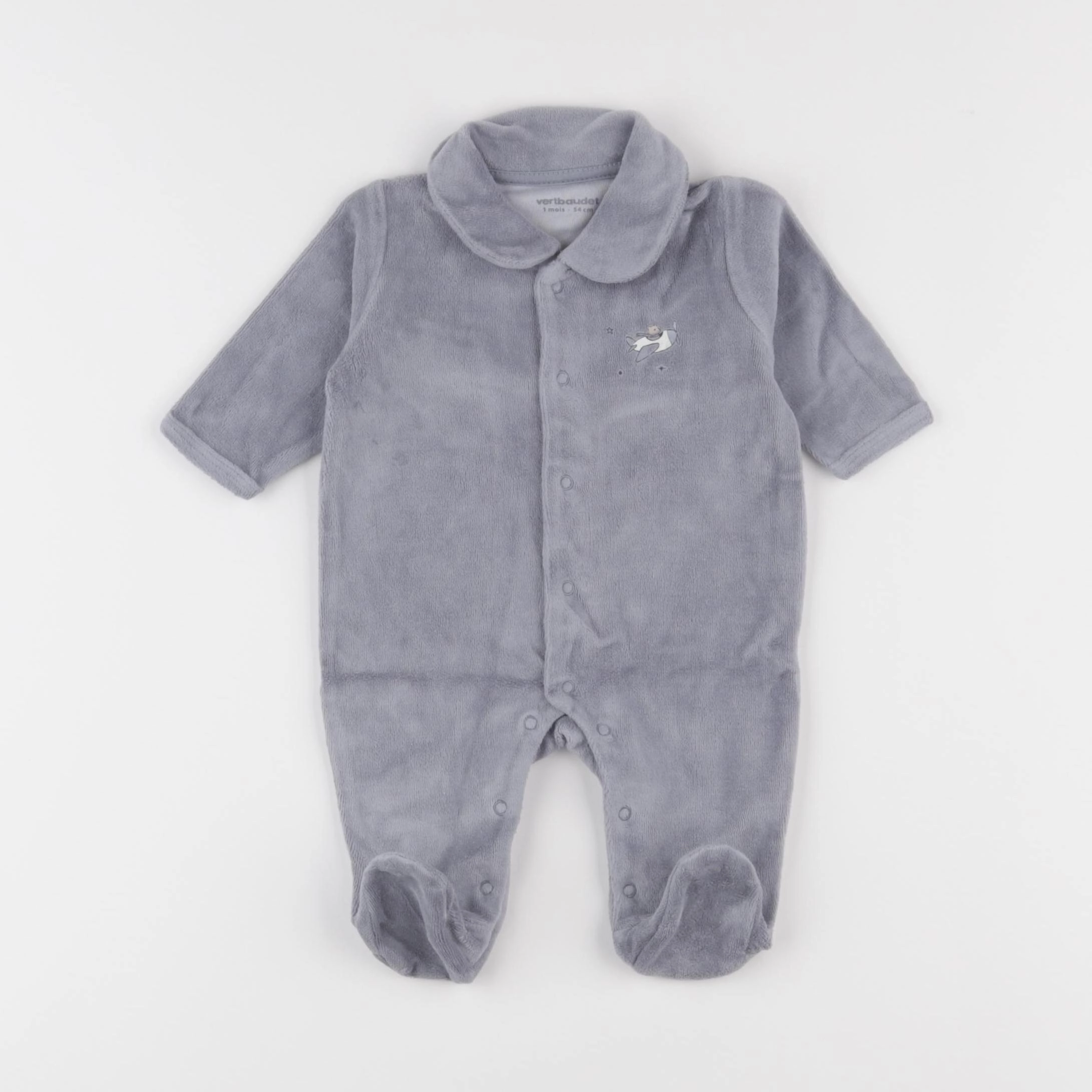 Vertbaudet - pyjama velours gris - 1 mois