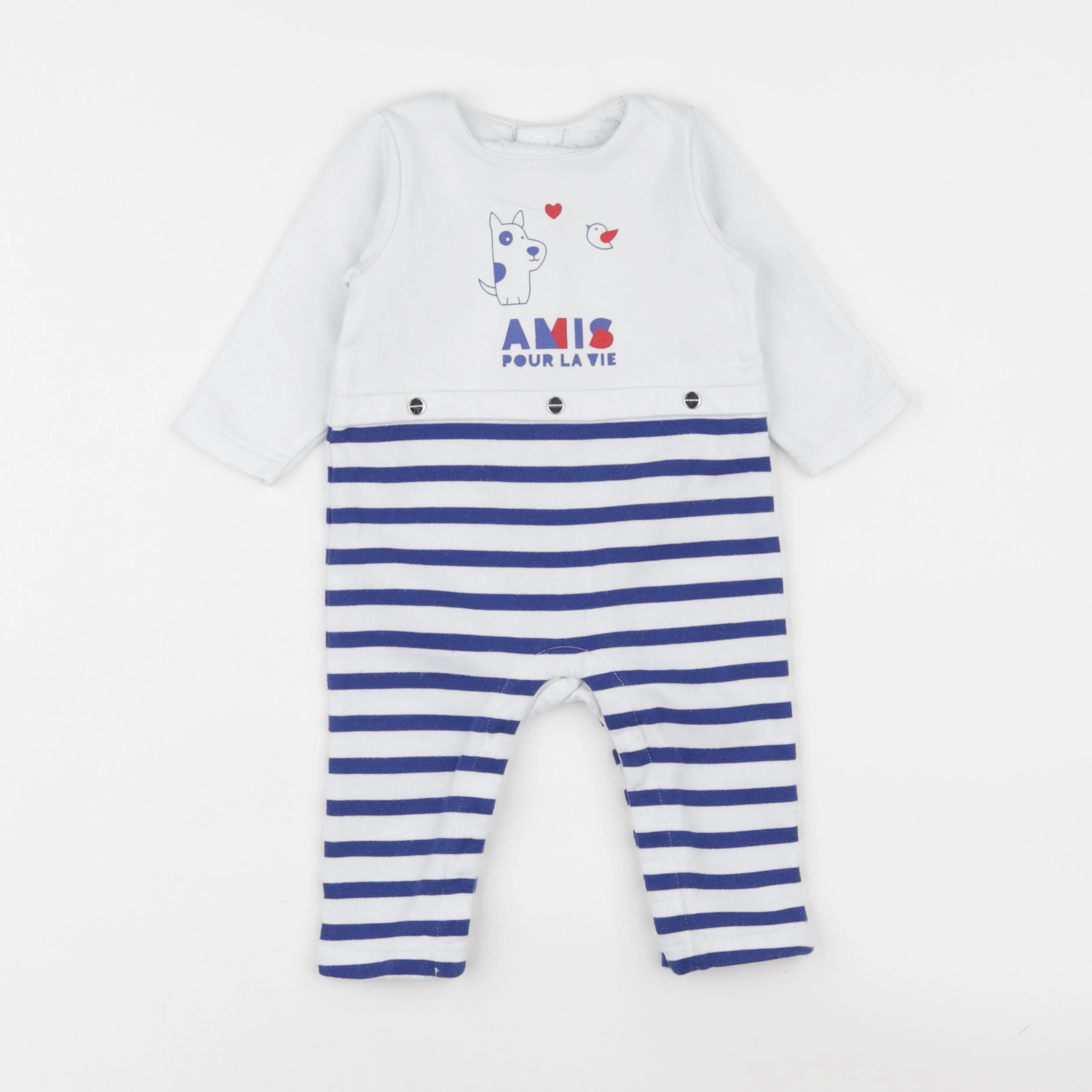 Jacadi - combinaison bleu, blanc - 6 mois