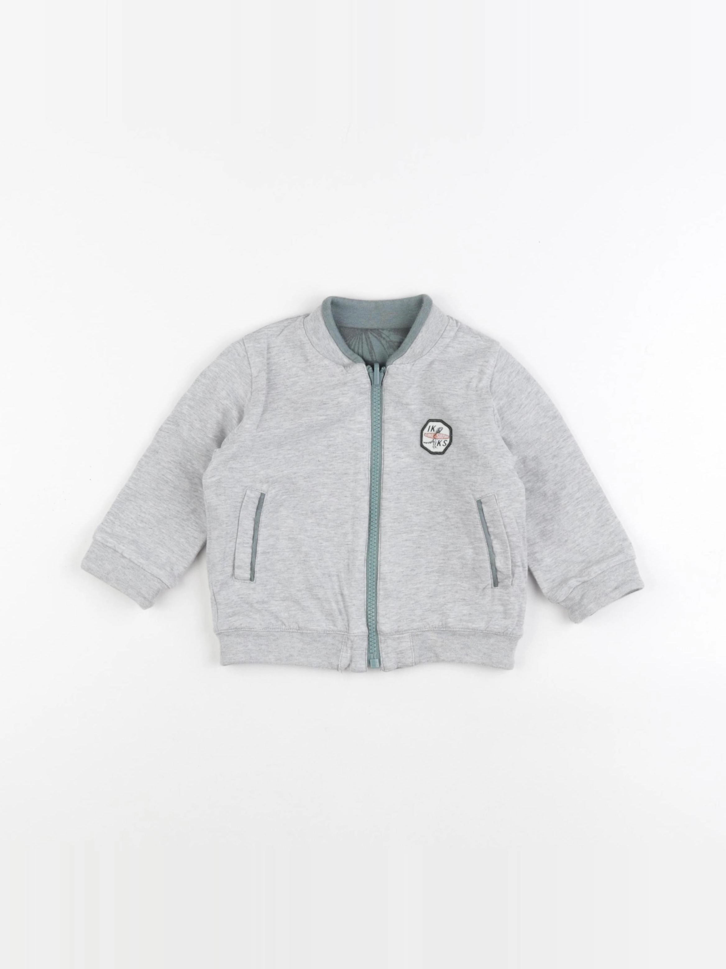 IKKS - sweat réversible gris, vert - 12 mois