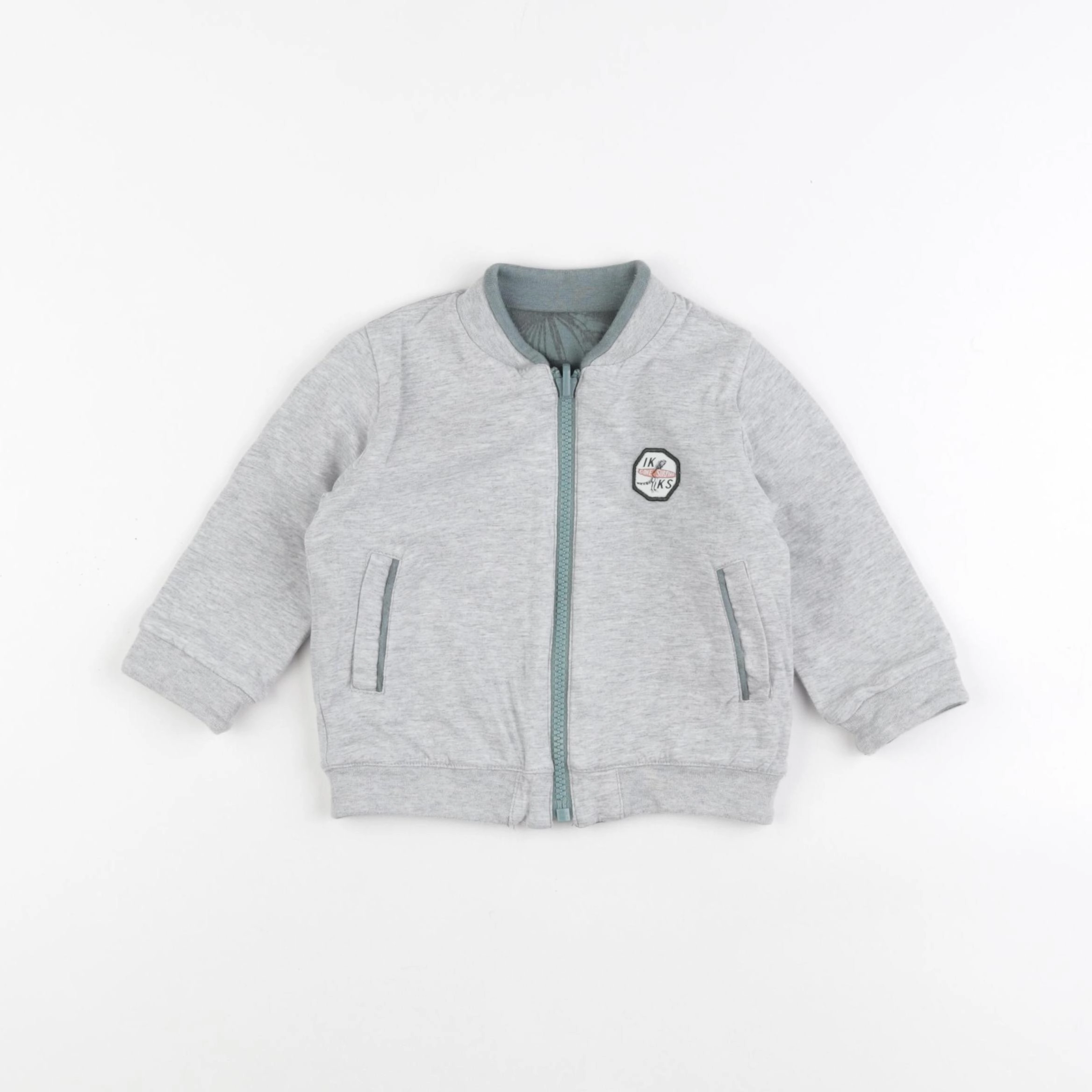 IKKS - sweat réversible gris, vert - 12 mois