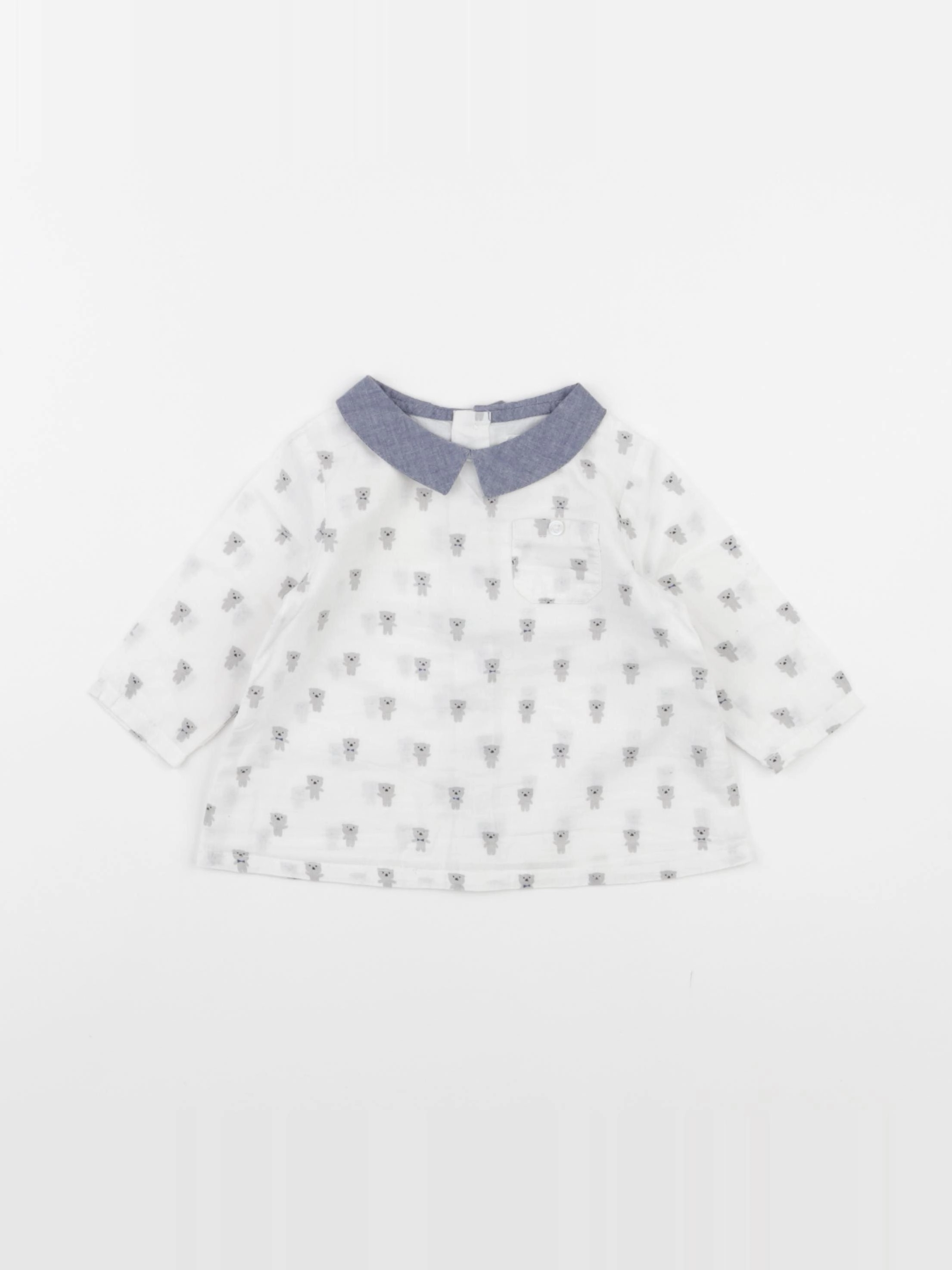 Boutchou - chemise blanc, bleu - 6 mois