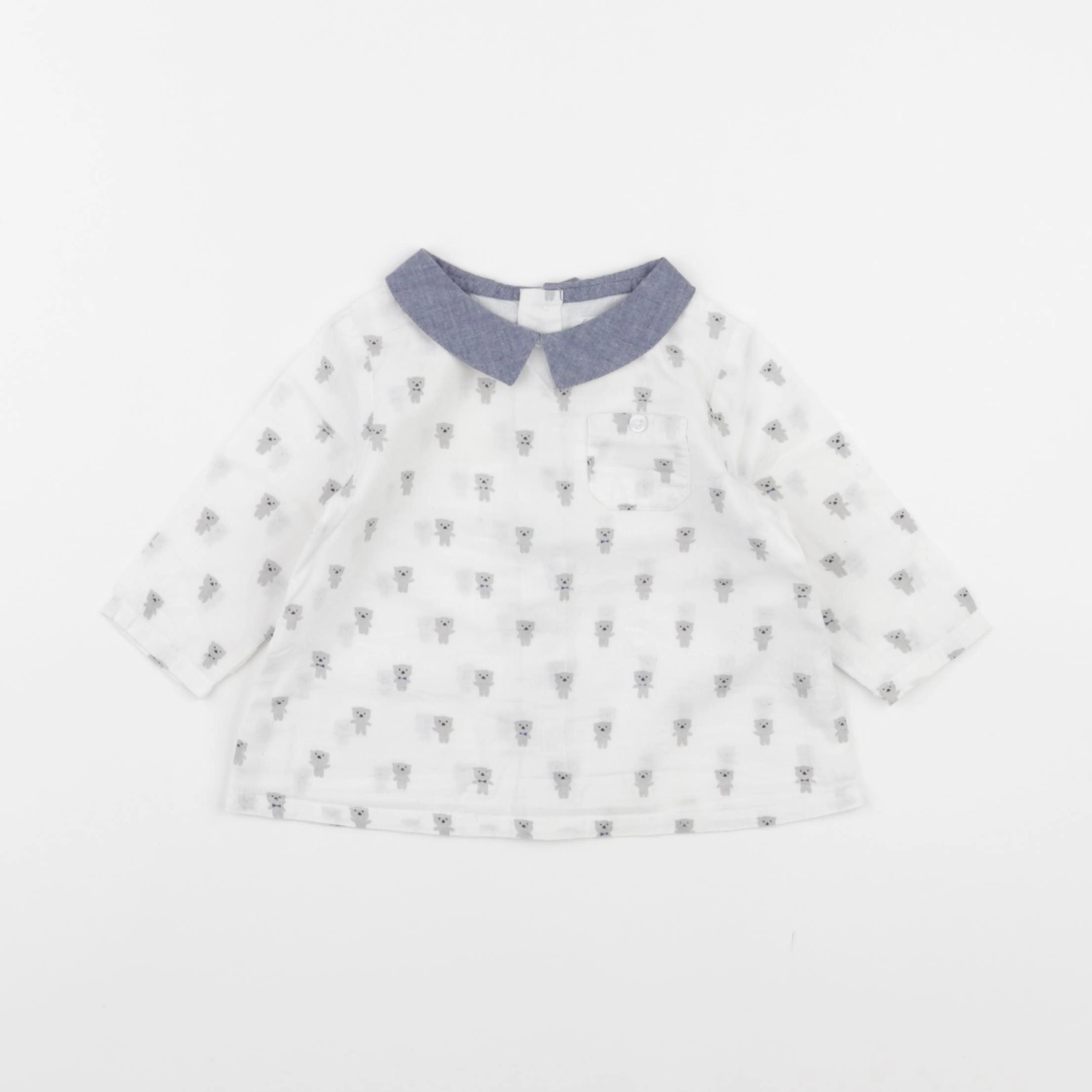Boutchou - chemise blanc, bleu - 6 mois