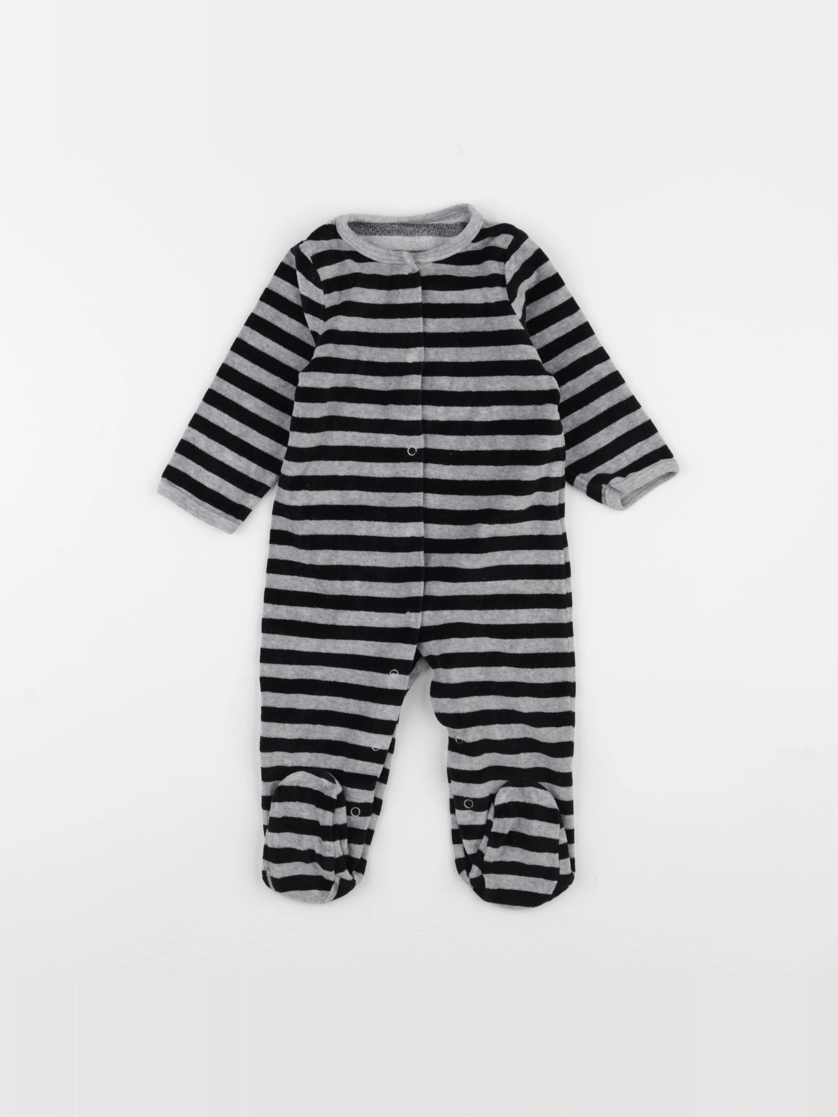 Vertbaudet - pyjama velours noir, gris - 9 mois