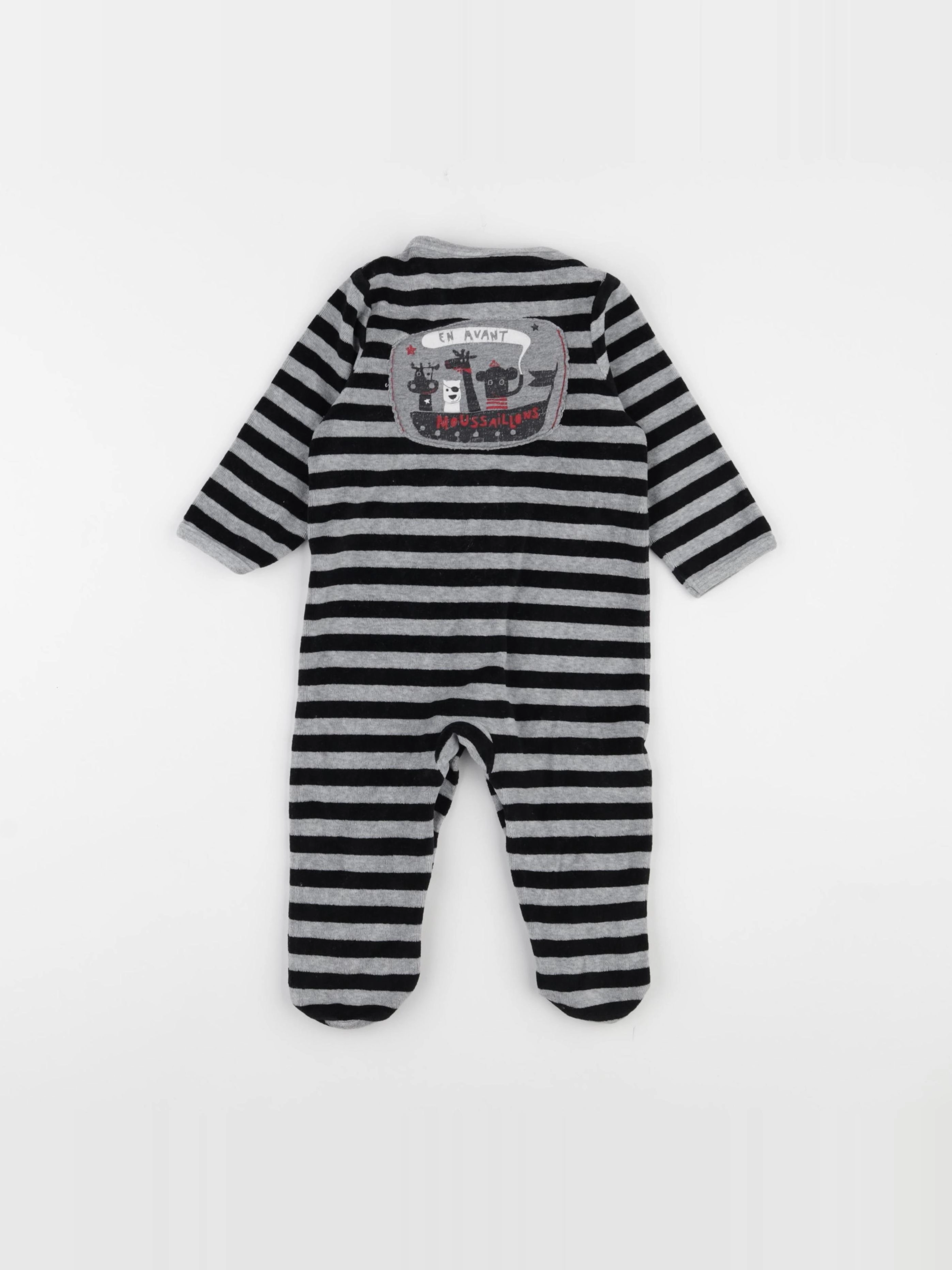 Vertbaudet - pyjama velours noir, gris - 9 mois