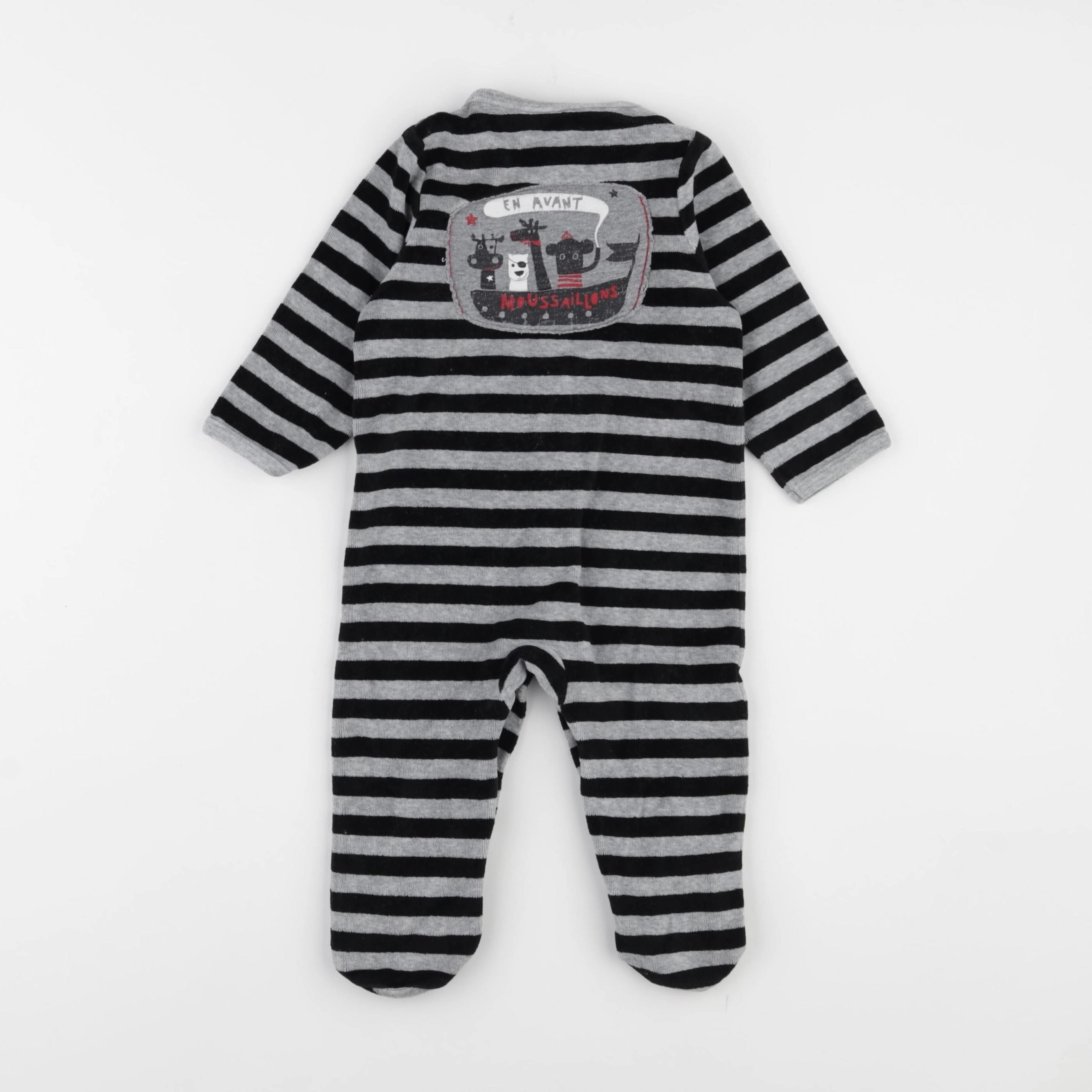 Vertbaudet - pyjama velours noir, gris - 9 mois
