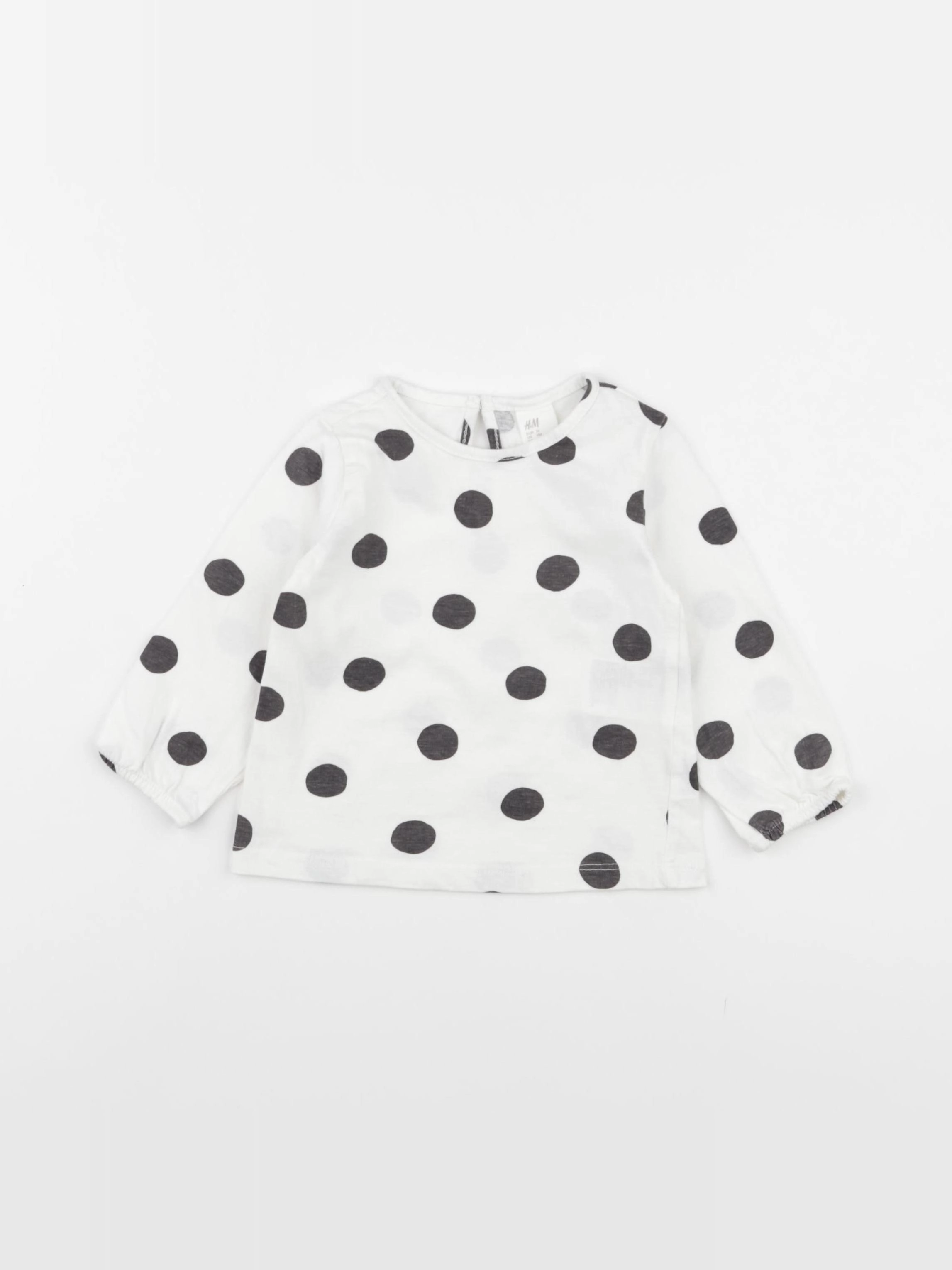 H&M - tee-shirt blanc, noir - 6/9 mois