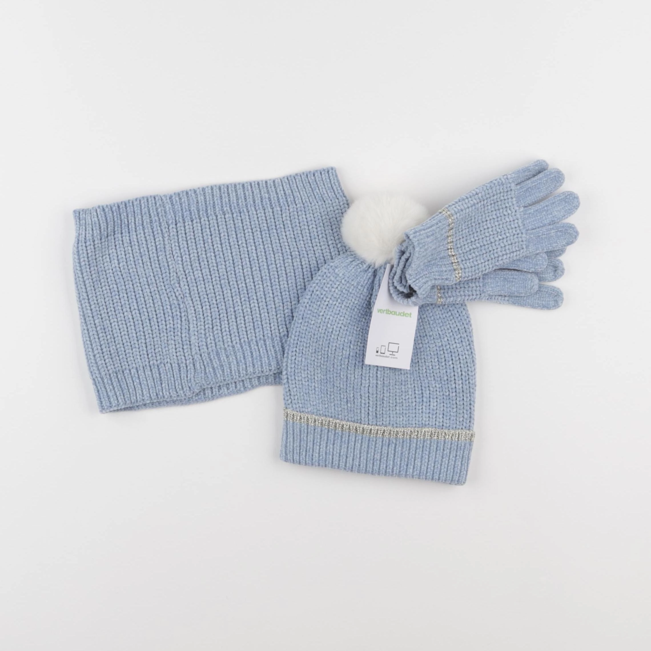 Vertbaudet - ensemble bonnet/moufles/tour de cou bleu - 4/6 ans